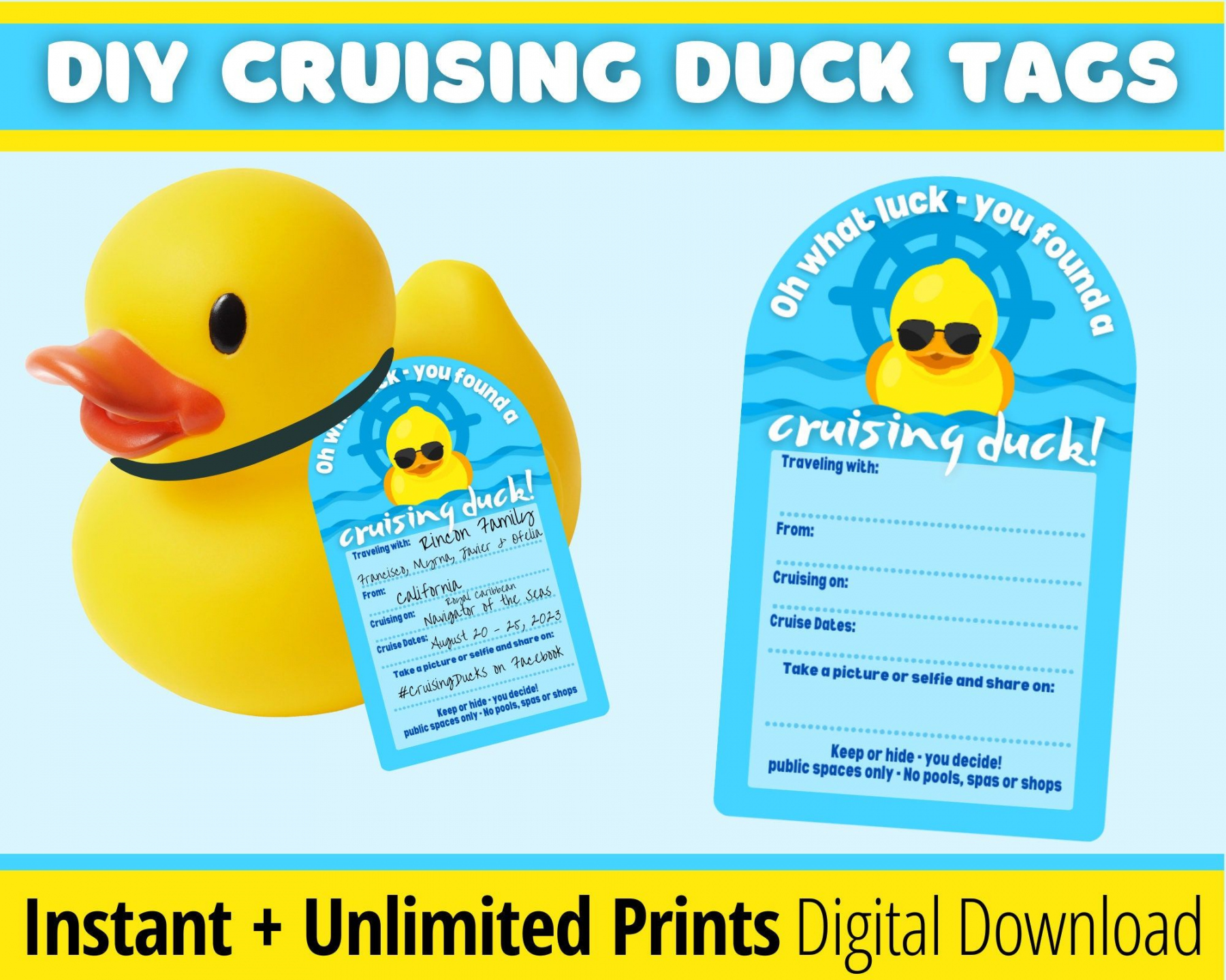 Cruising Ducks Tag Printable Digital Download Instant Cruise  - FREE Printables - Printable Editable Free Printable Cruising Duck Tags