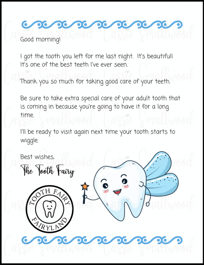 Cute Tooth Fairy Letter For Boys - Cassie Smallwood - FREE Printables - Free Tooth Fairy Letter Printable