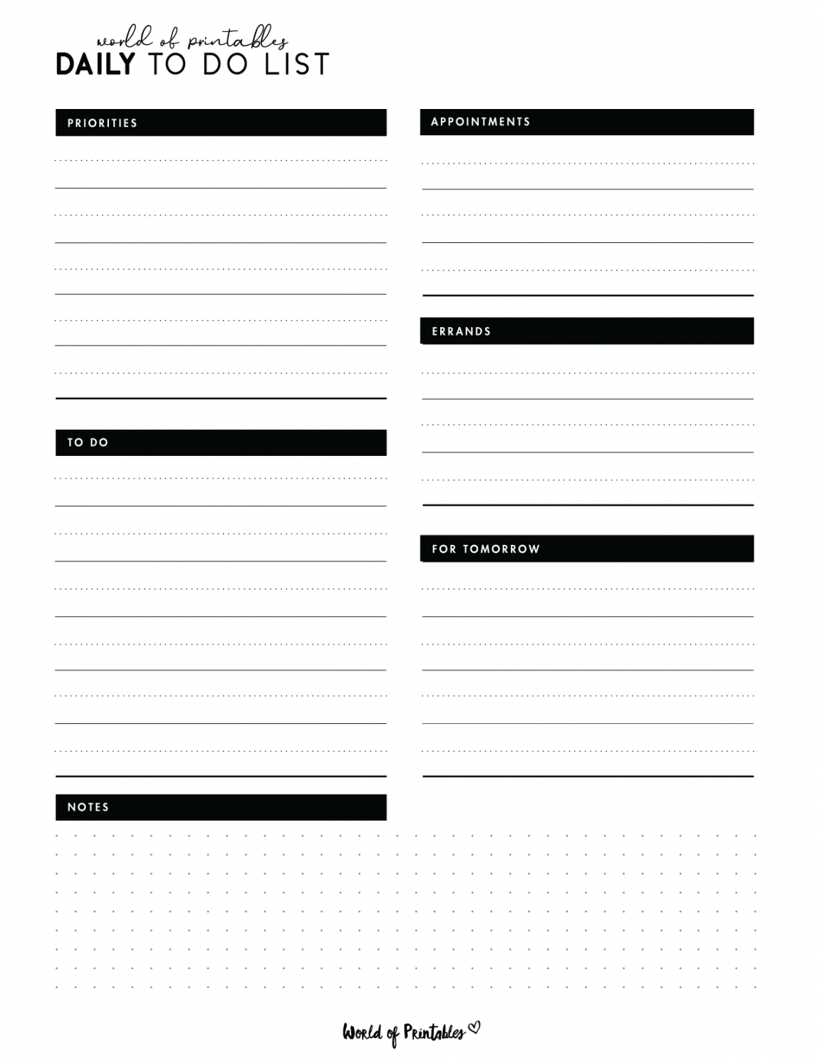 Daily To Do List Templates - World of Printables - FREE Printables - Free Printable Daily To Do List For Work