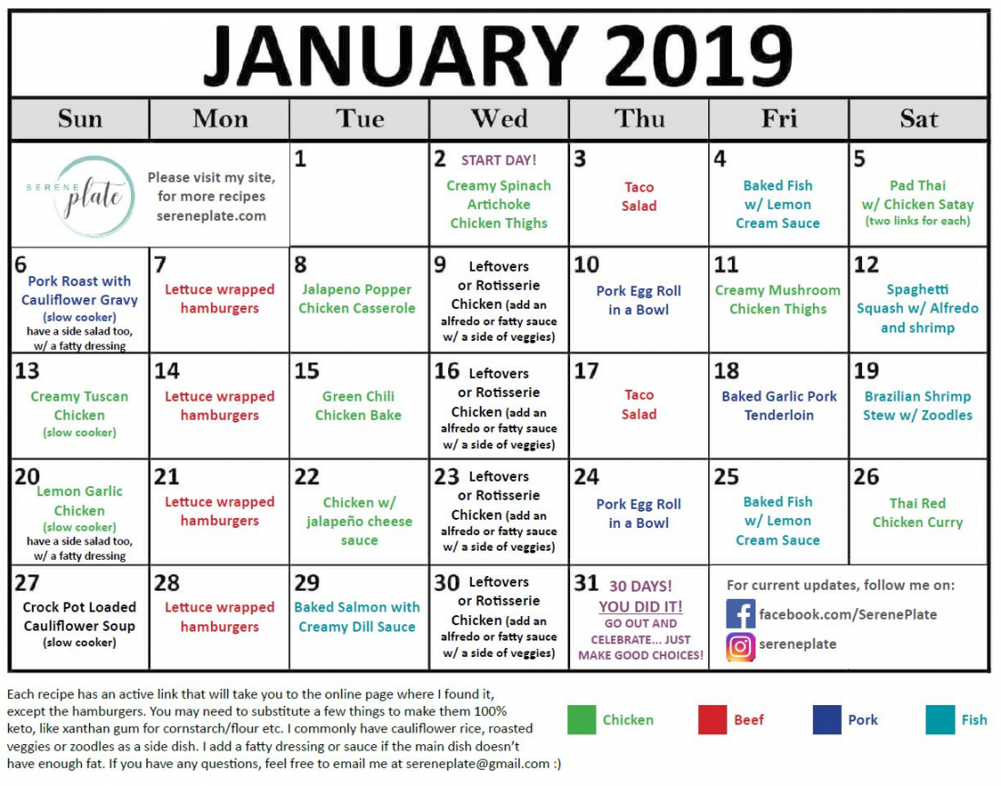 day keto meal plan for January   Low Carb Dinners  Serene  - FREE Printables - Printable 30 Day Ketogenic Diet Plan Free