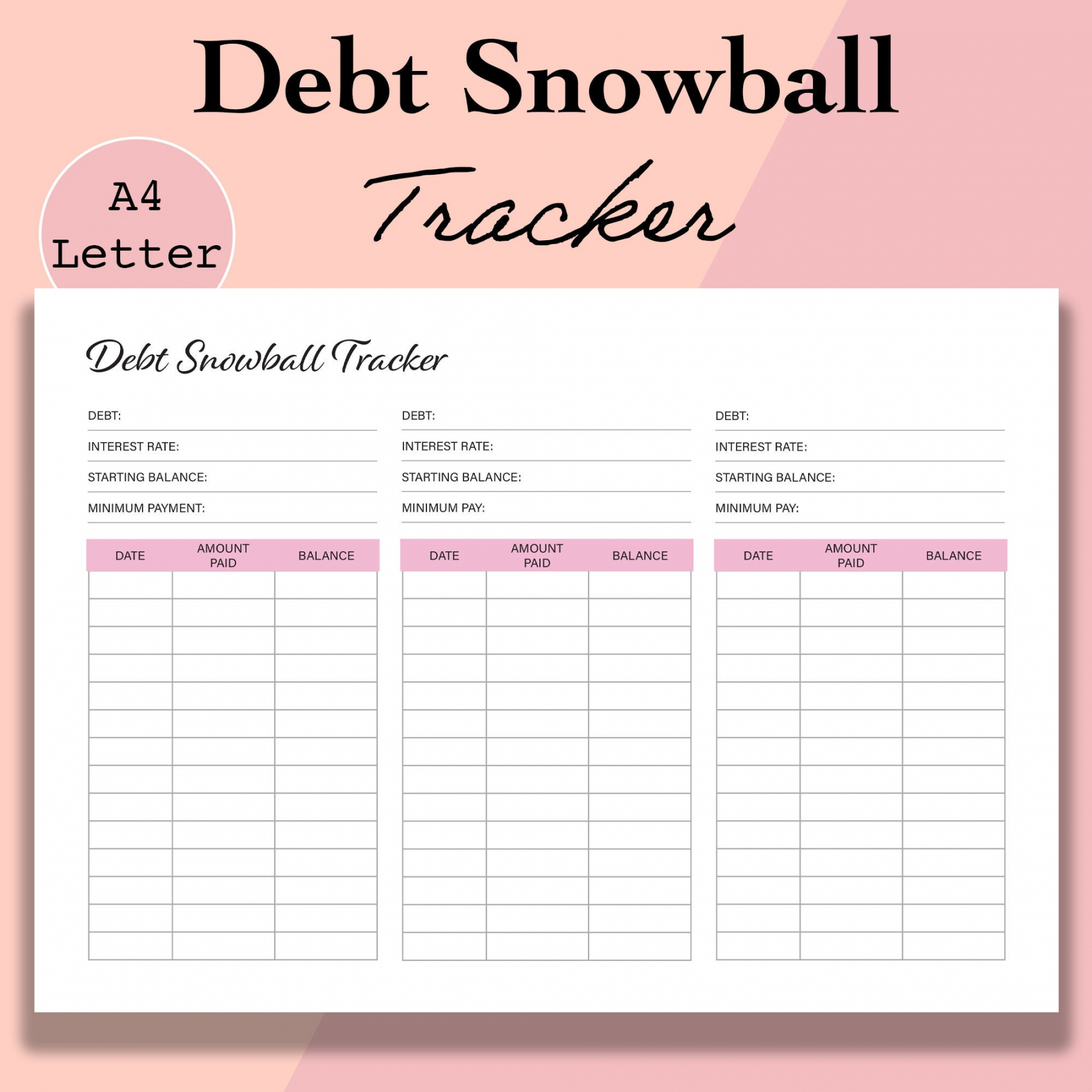 Debt Snowball Tracker Printable Debt Free Chart Debt Payoff - Etsy  - FREE Printables - Free Printable Debt Payoff Worksheet
