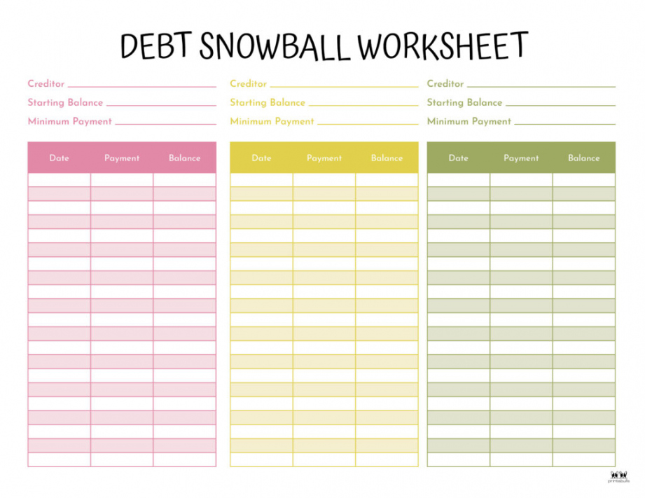Debt Trackers & Debt Snowball Worksheets -  Pages  Printabulls - FREE Printables - Free Printable Debt Payoff Worksheet