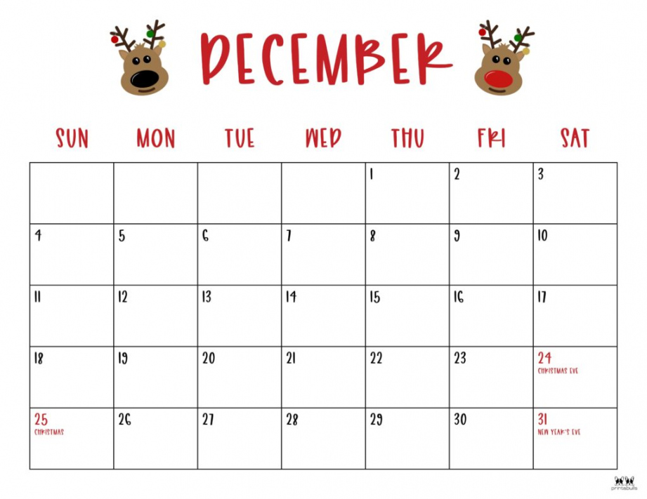 December  Calendars -  FREE Printables  Printabulls - FREE Printables - Free Printable December Calendar