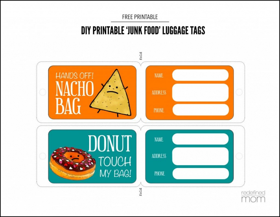 DIY Printable Junk Food Luggage Tags  Luggage tags printable  - FREE Printables - Free Printable Luggage Tags