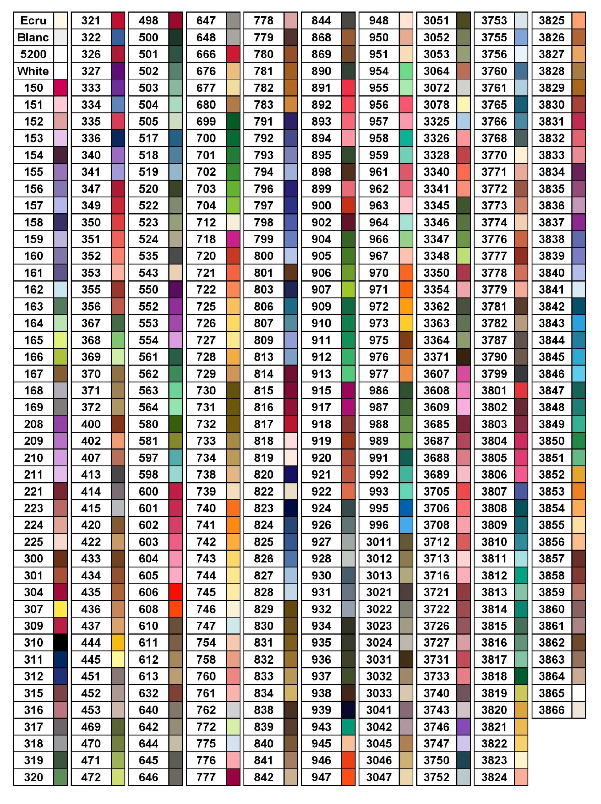 DMC Color Chart - FREE Printables - Checklist Free Printable Dmc Color Chart