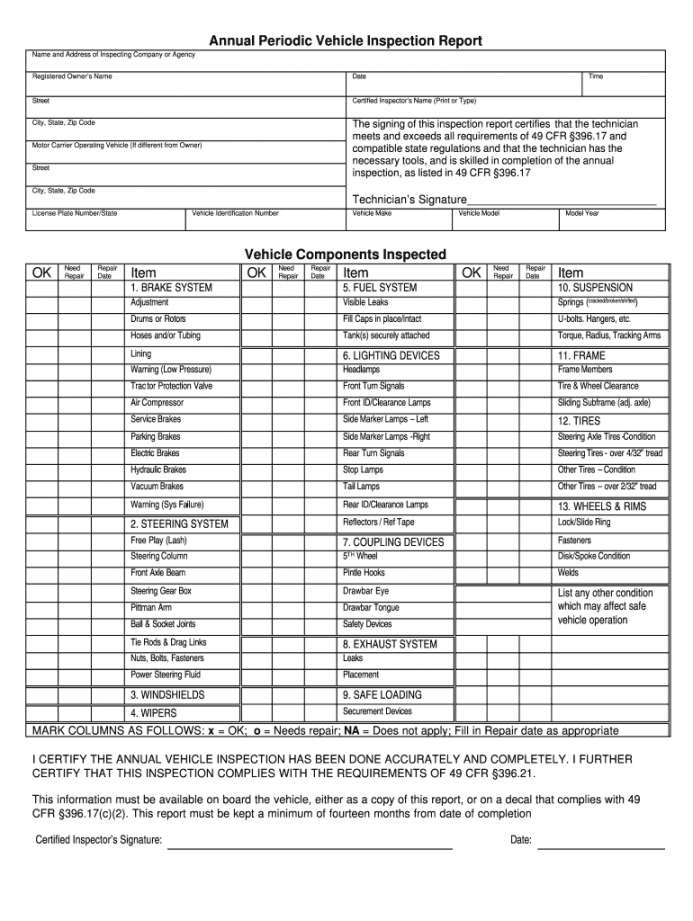 Dot Inspection Form - Fill Online, Printable, Fillable, Blank  - FREE Printables - Free Printable Dot Inspection Forms