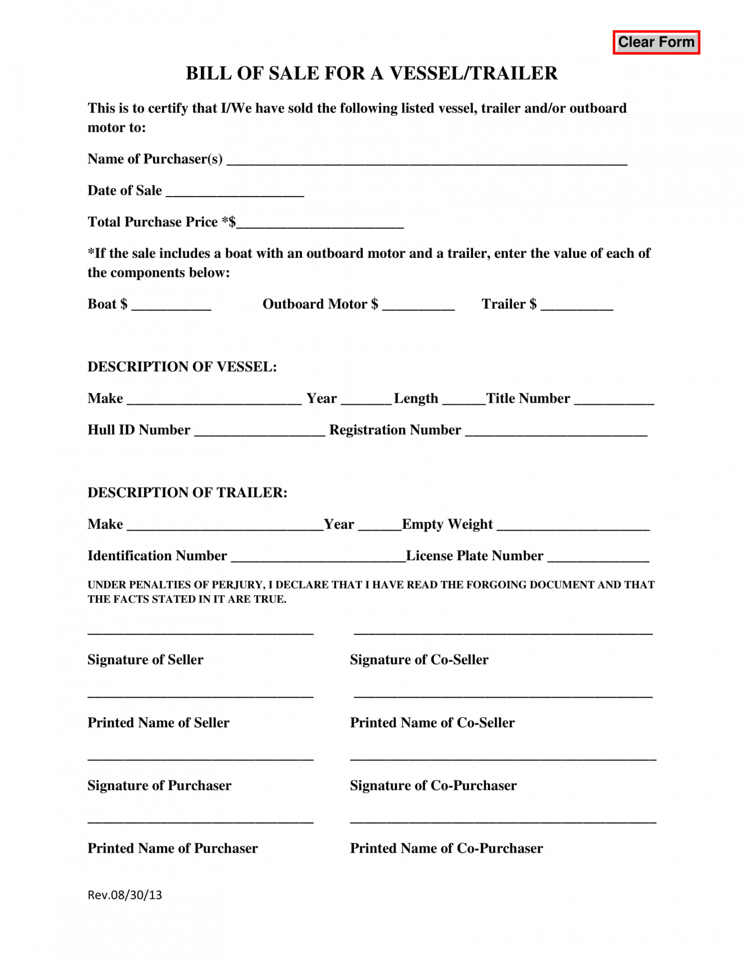 Download Free Boat Bill of Sale Template  Fillable Forms - FREE Printables - Free Printable Bill Of Sale For Boat