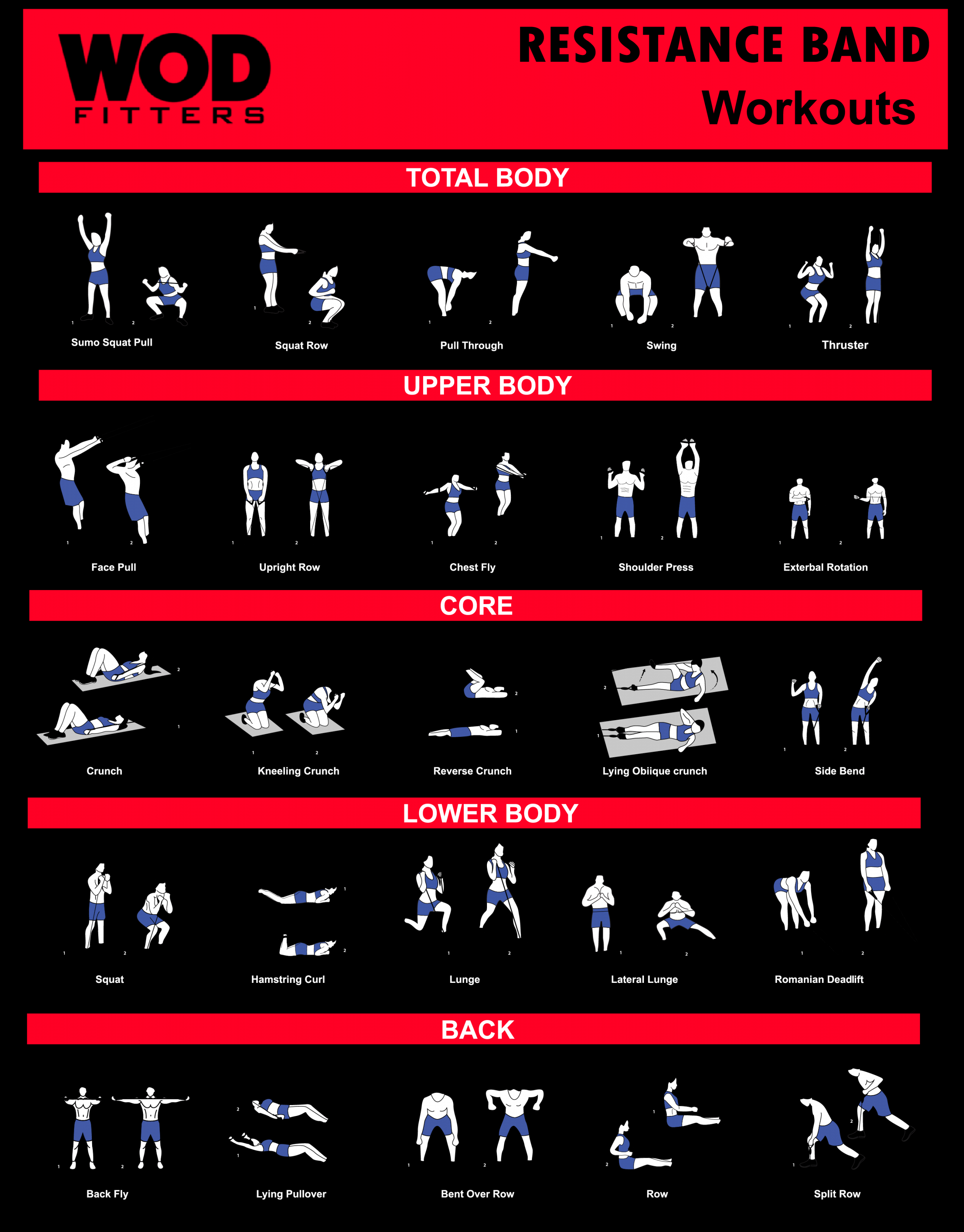 Download Our FREE Poster of Top  Resistance Band Exercises - FREE Printables - Free Printable Resistance Band Exercise Chart