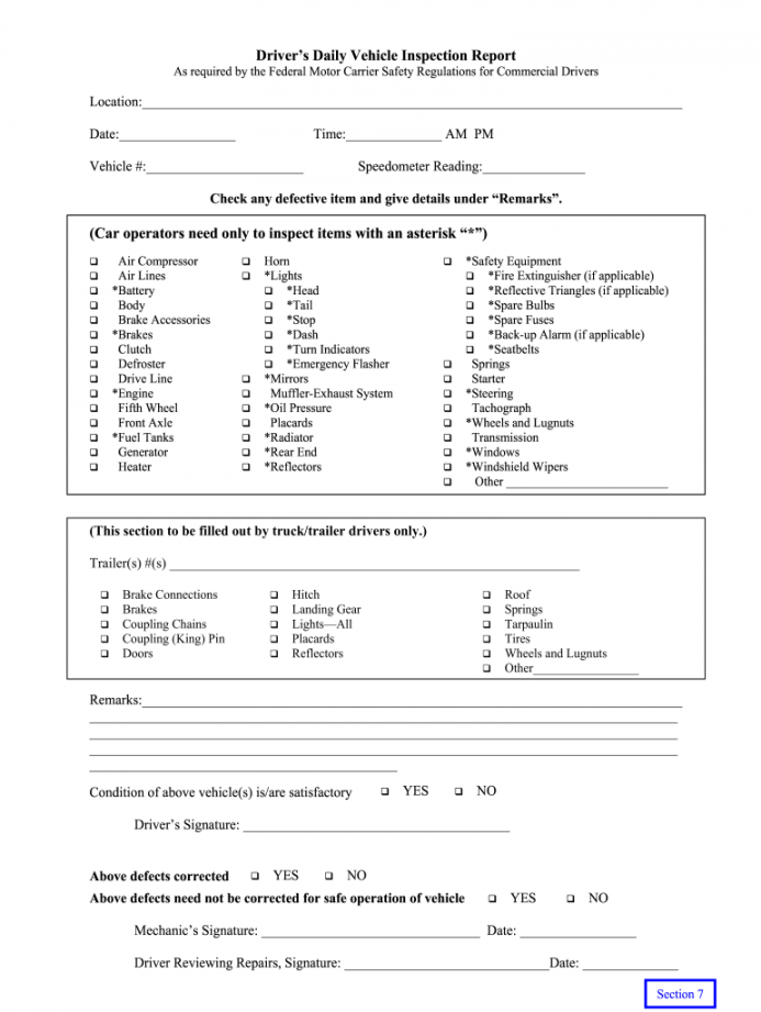 Drivers Vehicle Inspection Report Pdf - Fill Online, Printable  - FREE Printables - Free Printable Driver Vehicle Inspection Report Form