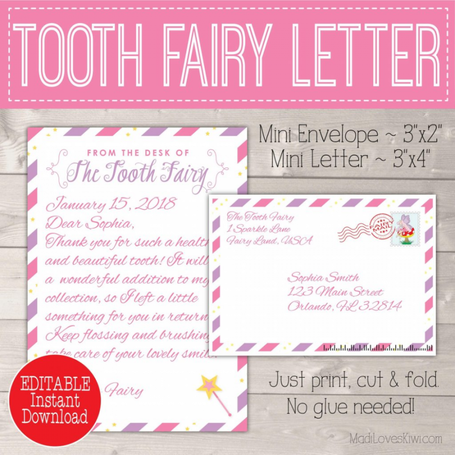 Editable Tooth Fairy Letter With Envelope Printable Pink Purple  - FREE Printables - Free Printable Tooth Fairy Letter And Envelope