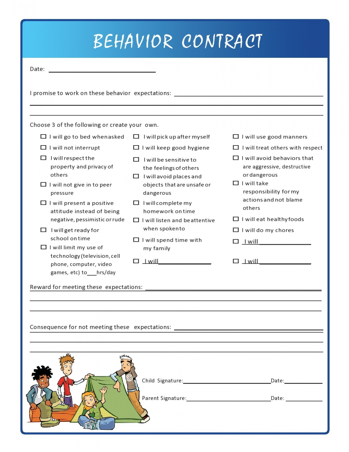 Effective Behavior Contract Templates (+Examples) ᐅ TemplateLab - FREE Printables - Free Printable Behavior Contracts & Charts
