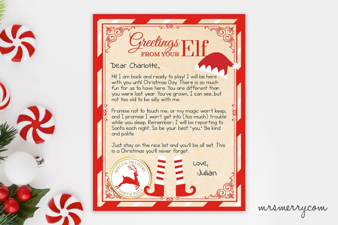 Elf on the Shelf Arrival Letter Personalized Printable  Mrs - Free Printable Elf On The Shelf Letter