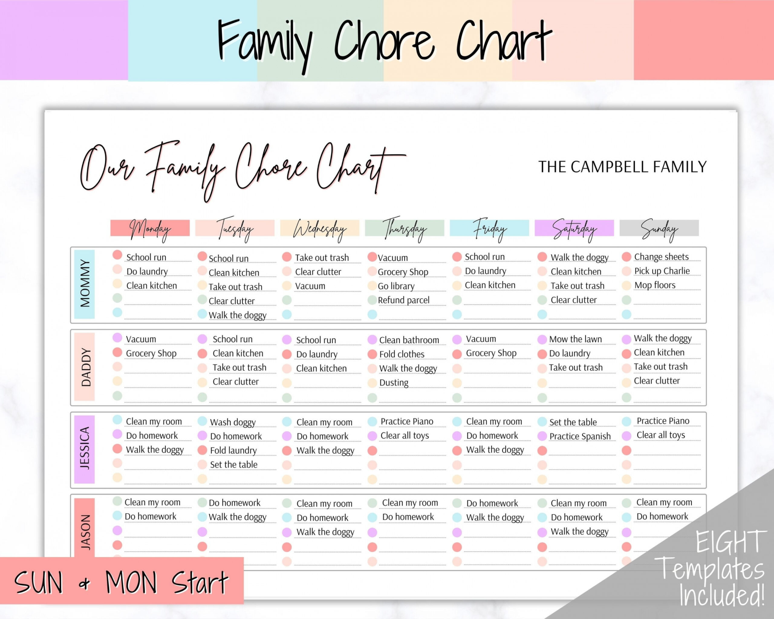 Family Chore Chart Editable Family Planner Printable Weekly - Etsy  - FREE Printables - Family Chore Chart Free Printable