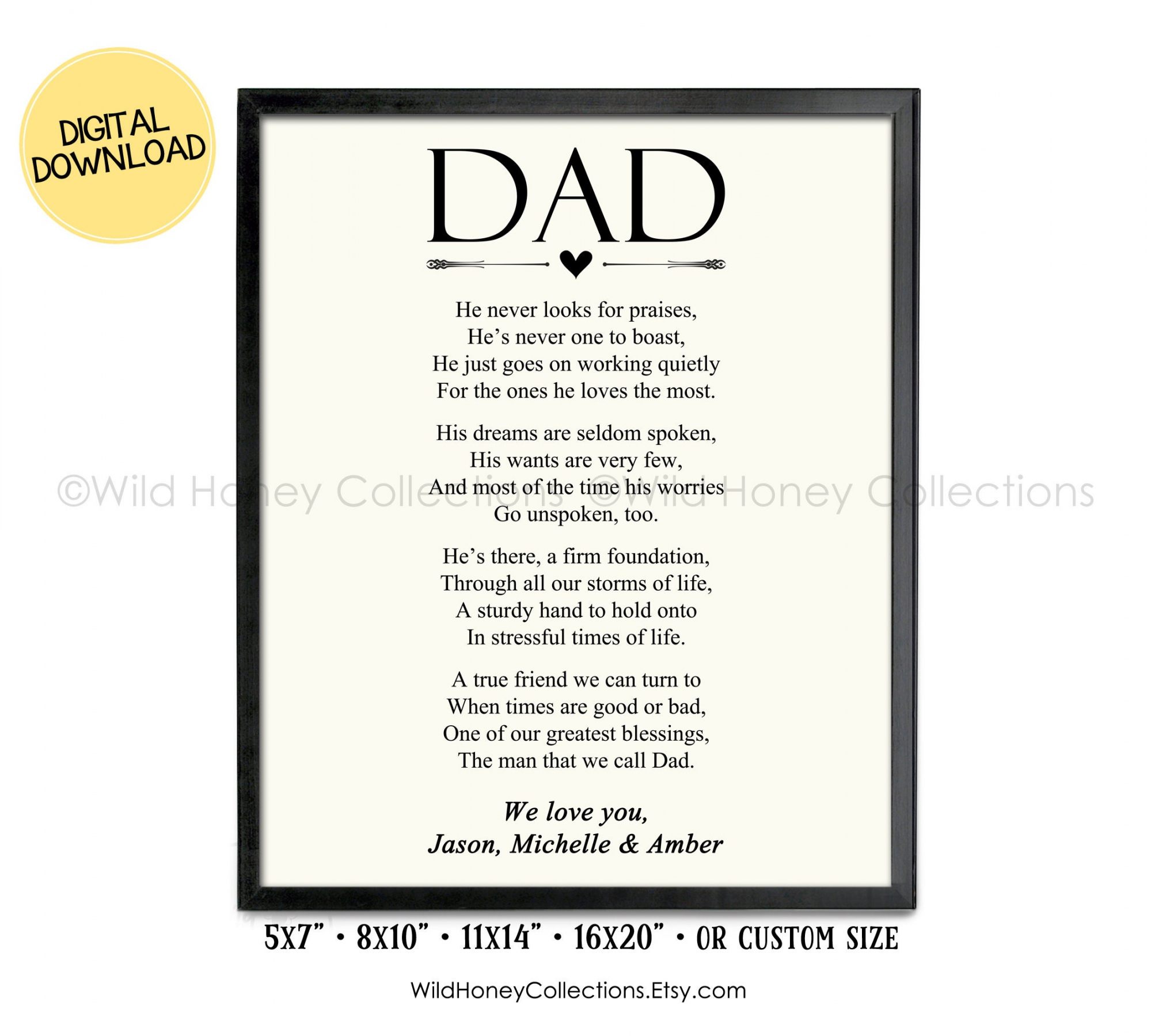 Fathers Day Poem - Etsy - FREE Printables - Fathers Day Poems Free Printable