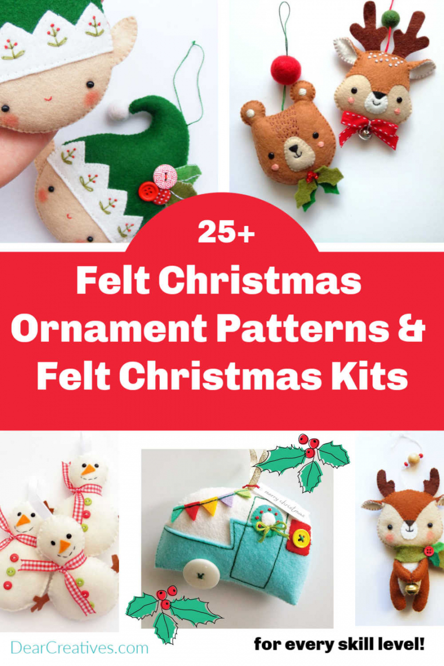 Felt Christmas Ornament Patterns And Kits For All Skill Levels  - FREE Printables - Cut Out Free Printable Felt Christmas Ornament Patterns