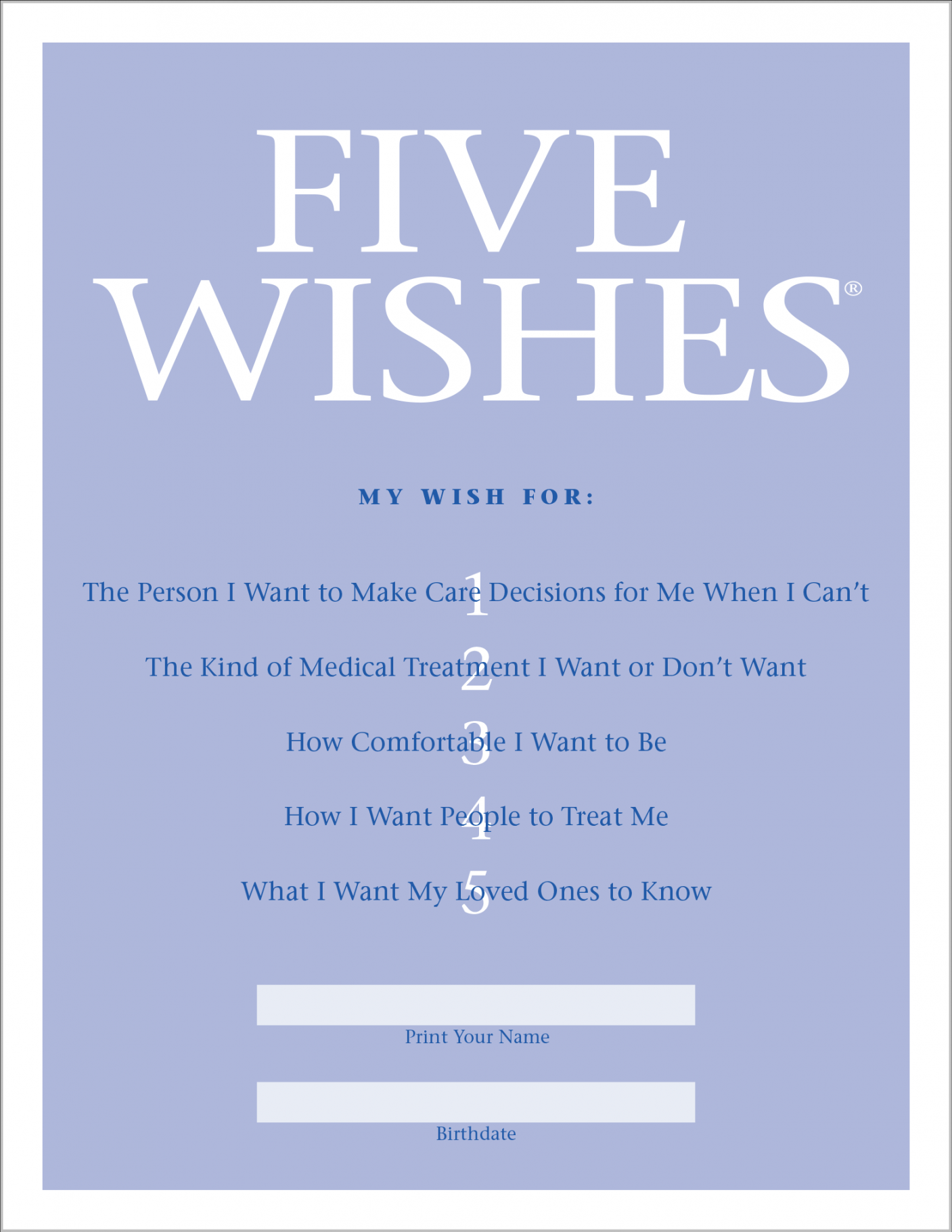 For Myself · Five Wishes - FREE Printables - 5 Wishes Free Printable