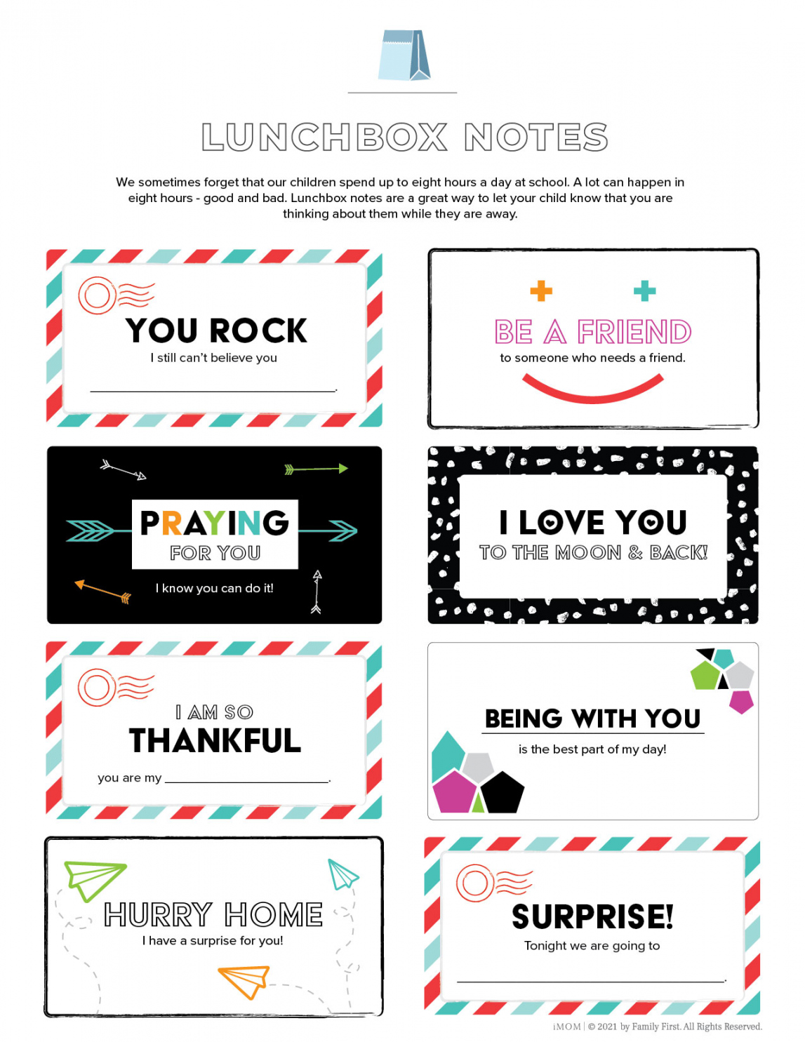 Free & Cute Printable Lunchbox Notes for Kids - iMOM - FREE Printables - Free Printable Lunchbox Notes