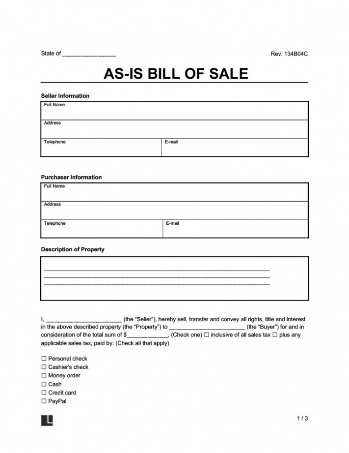 Free Printable As Is No Warranty Form FREE Printable HQ