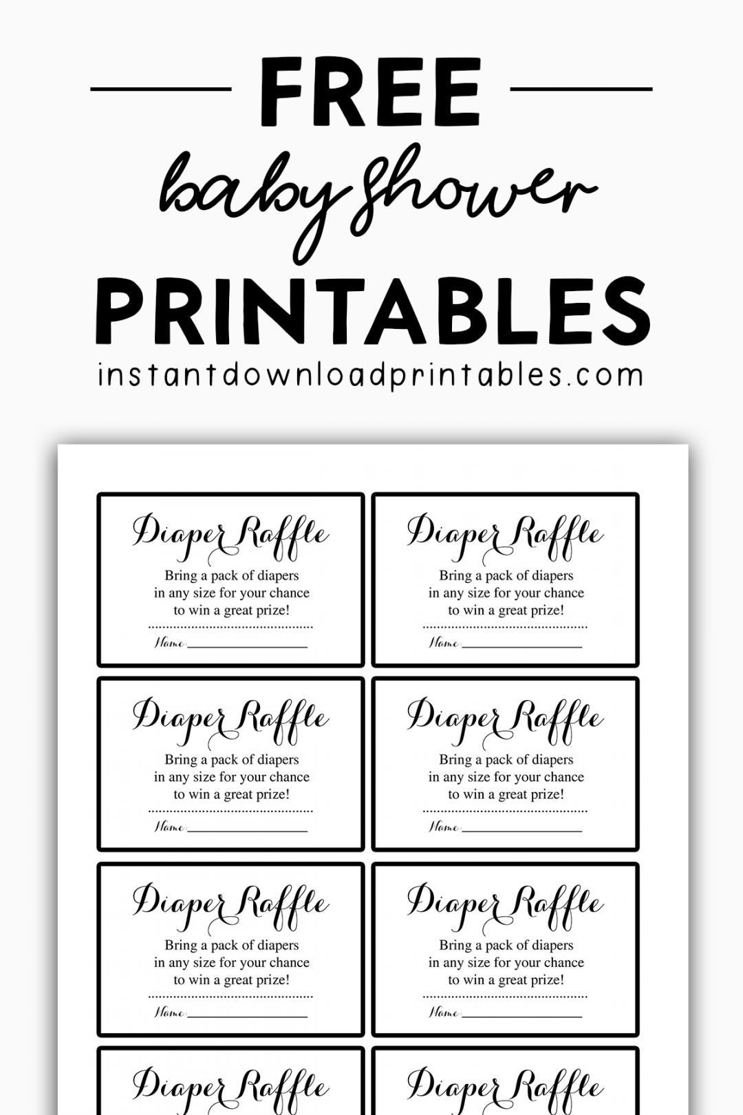 Free Baby Shower Black and White Printables - Instant Download  - FREE Printables - Free Diaper Raffle Printable