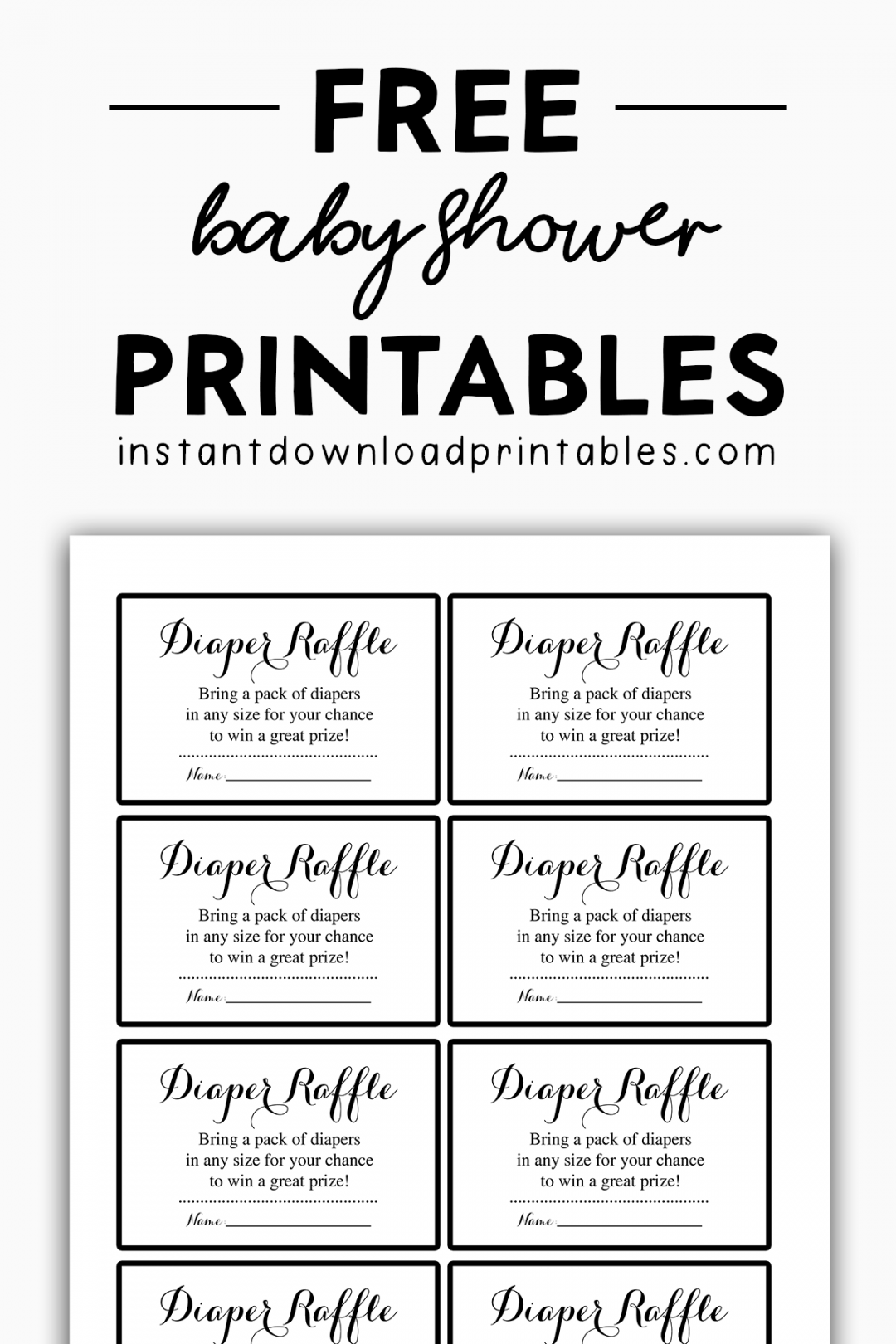 Free Baby Shower Black and White Printables - Instant Download  - FREE Printables - Diaper Raffle Printable Free