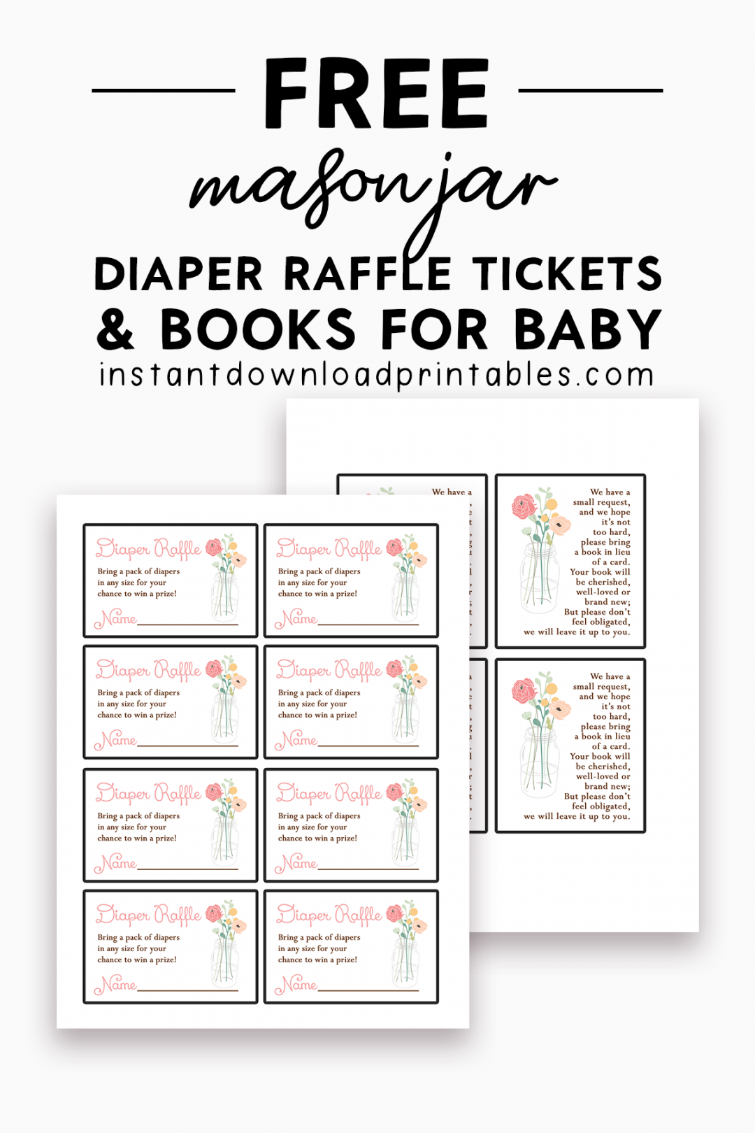 Free Baby Shower Diaper Raffle Tickets and Books for Baby  - FREE Printables - Diaper Raffle Tickets Printable Free
