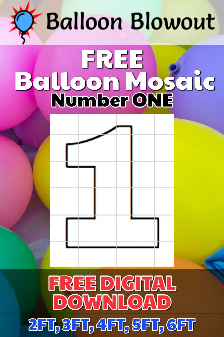 FREE Balloon Mosaic Number  ONE Template Frame Kit PDF Large  - FREE Printables - Printable Mosaic Number Template Free