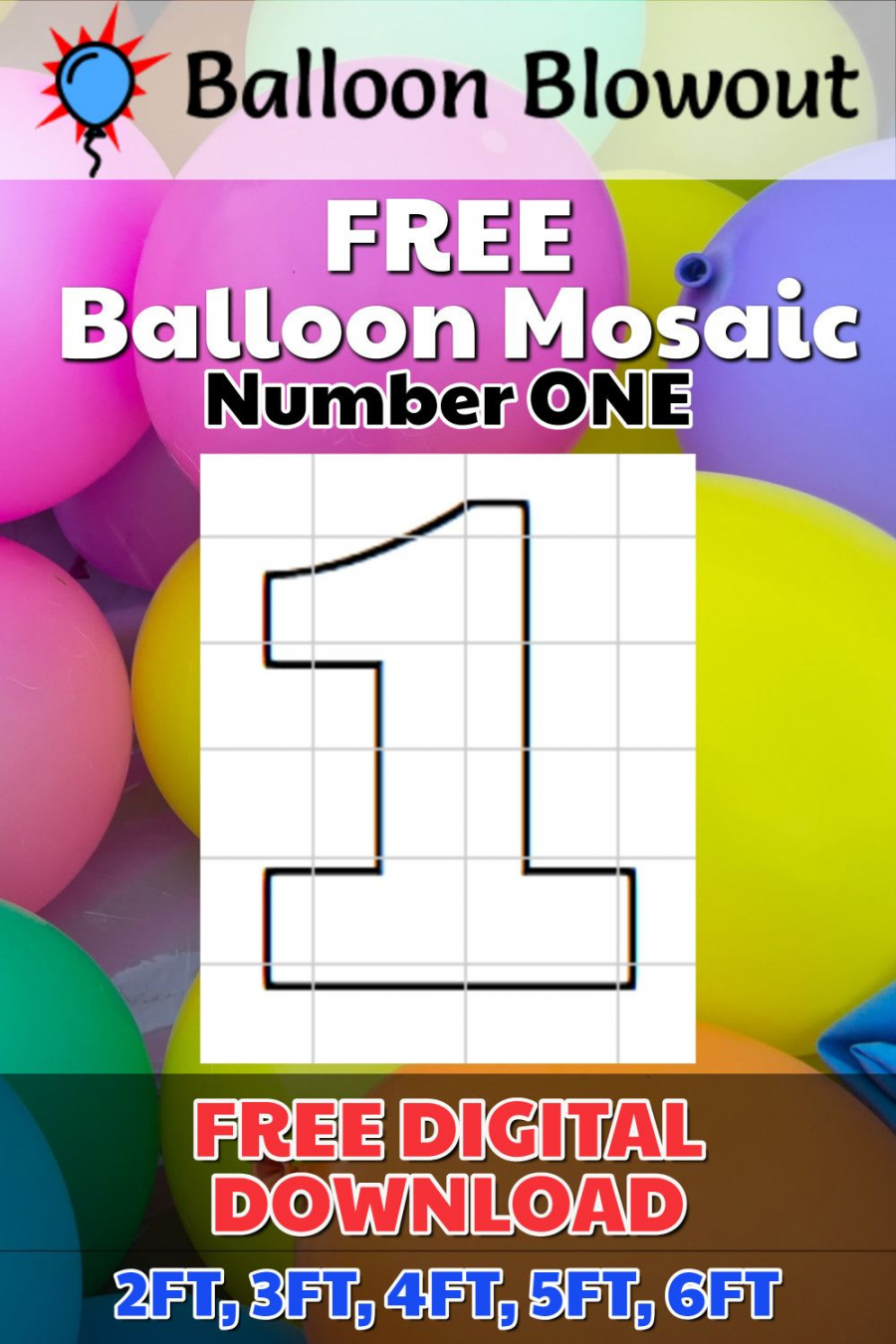 FREE Balloon Mosaic Number  ONE Template Frame Kit PDF Large  - FREE Printables - Printable Free Balloon Mosaic Template