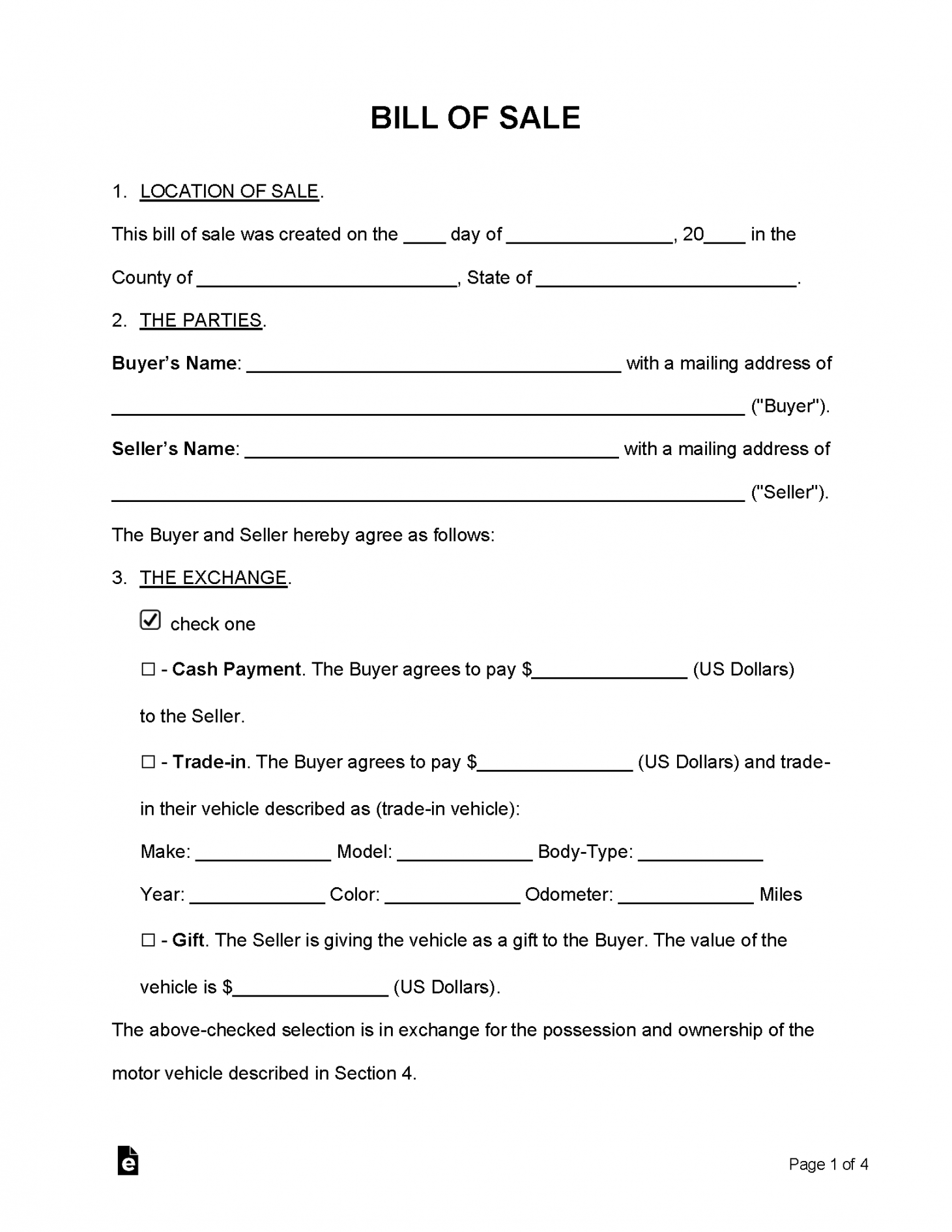 Free Bill of Sale Forms () - PDF  Word – eForms - FREE Printables - Free Printable Bill Of Sale