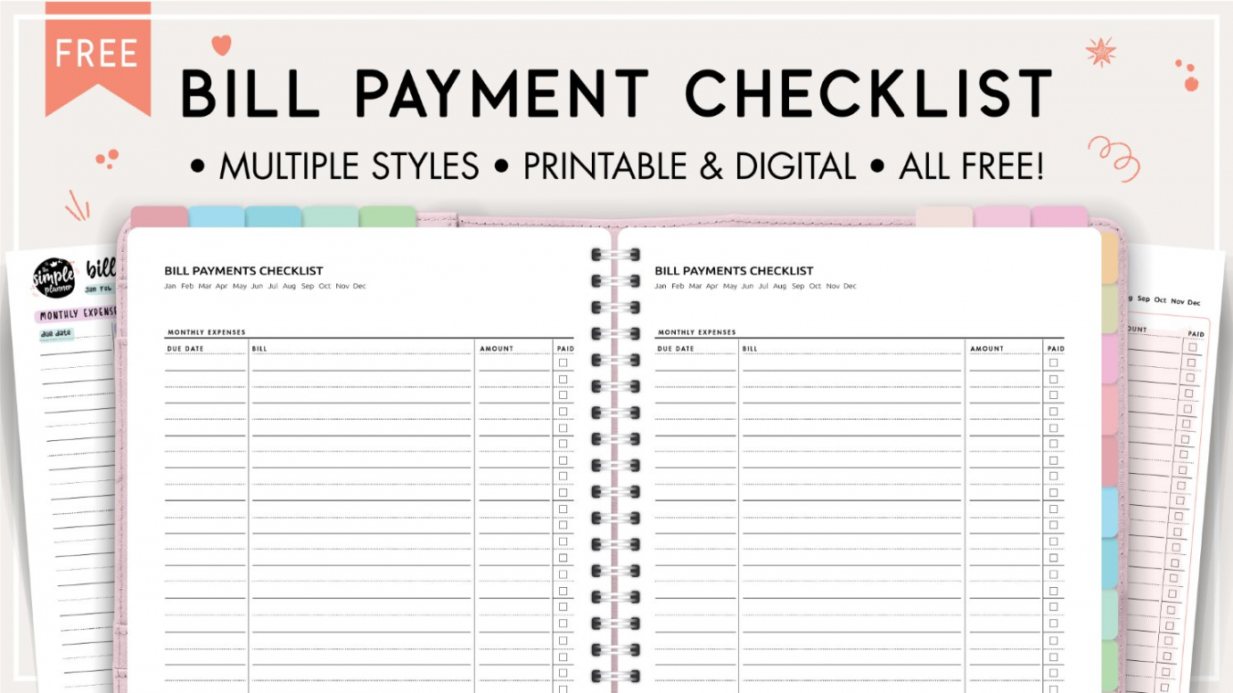 Free Bill Payment Checklist PDF - World of Printables - FREE Printables - Free Printable Bill Pay Checklist