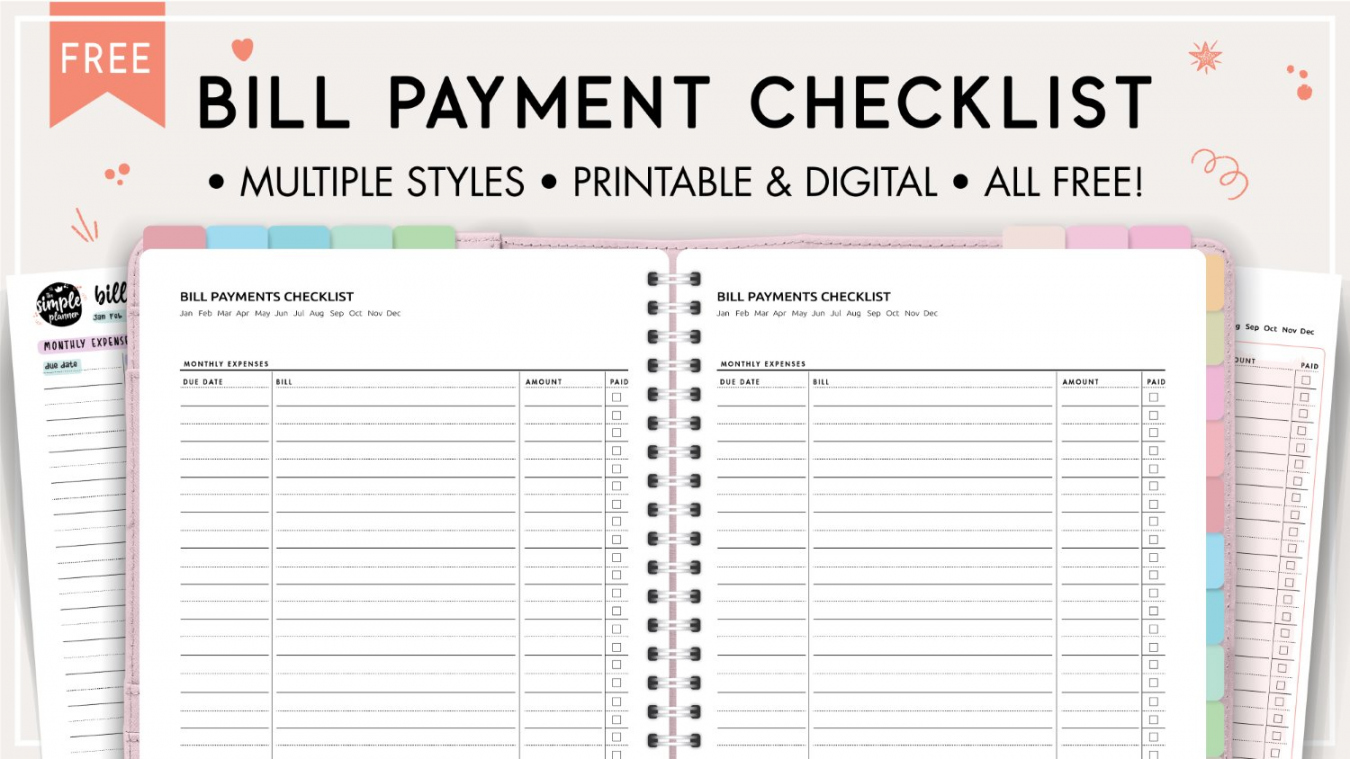 Free Bill Payment Checklist PDF - World of Printables - FREE Printables - Free Printable Monthly Bill Payment Log