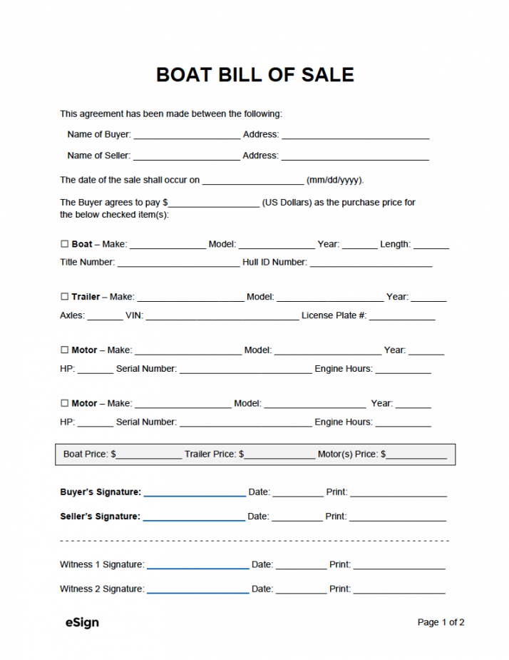 Free Boat (Vessel) Bill of Sale Forms  PDF  Word - FREE Printables - Free Printable Bill Of Sale For Boat