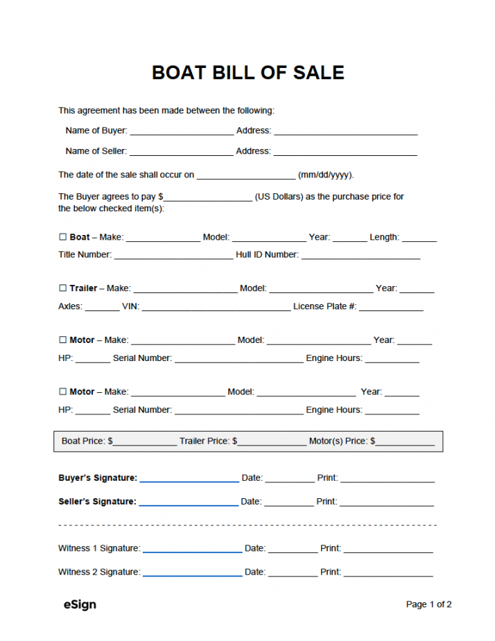 Free Boat (Vessel) Bill of Sale Forms  PDF  Word - FREE Printables - Free Printable Boat Bill Of Sale