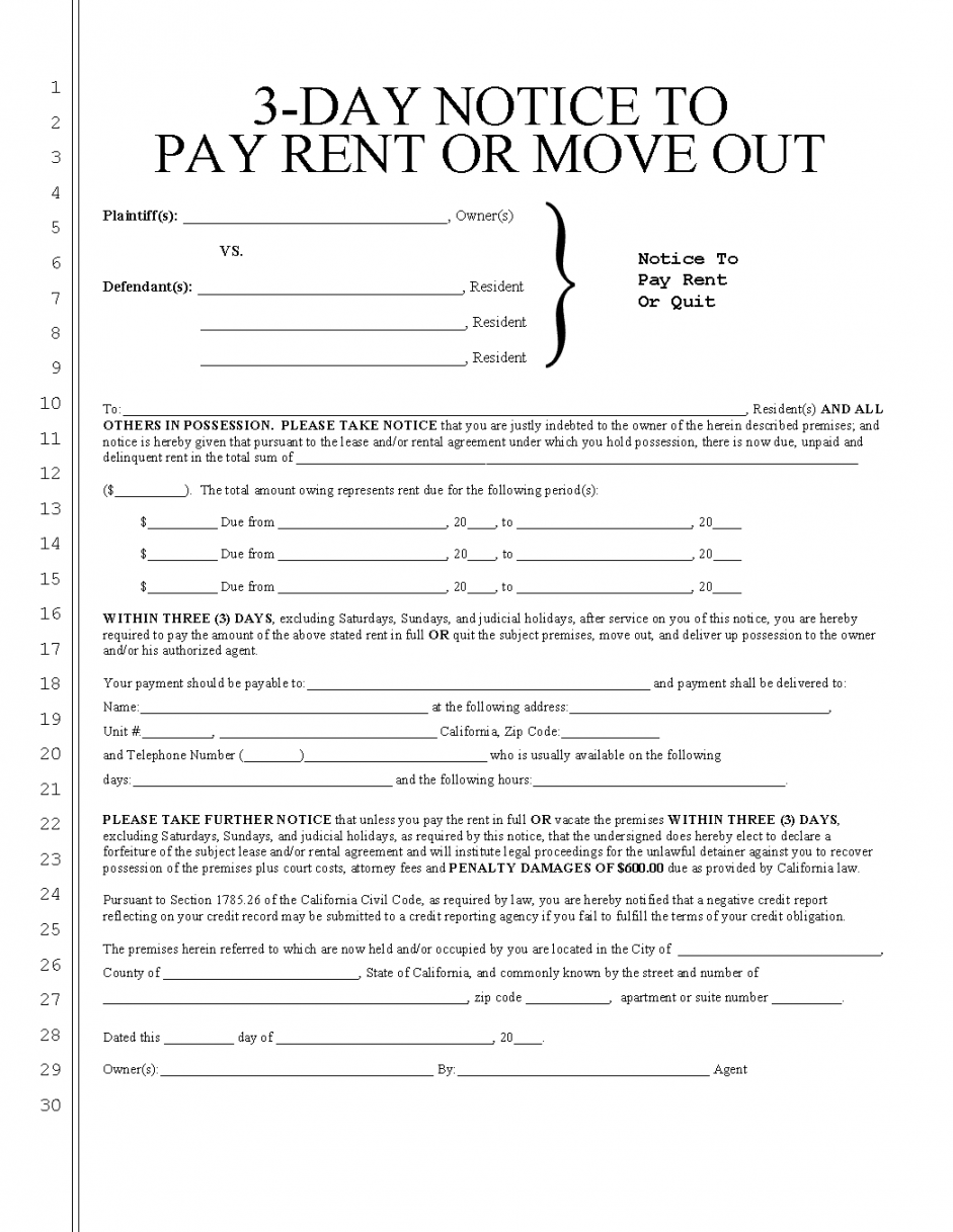Free California -Day Notice to Quit  Non-Payment  PDF - FREE Printables - Free Printable 3 Day Notice Form