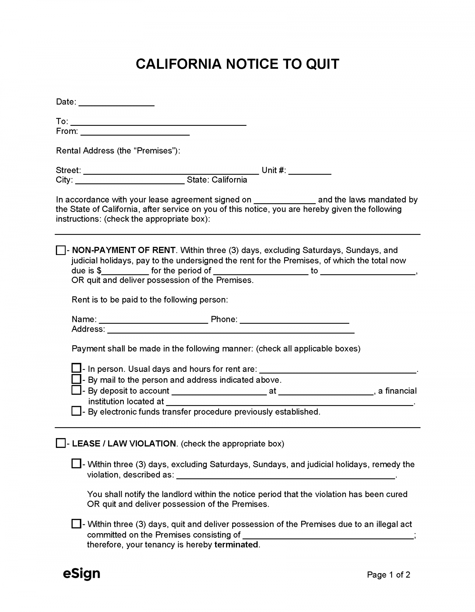 Free California Eviction Notice Templates ()  PDF  Word - FREE Printables - Free Printable 30 Day Notice To Vacate California