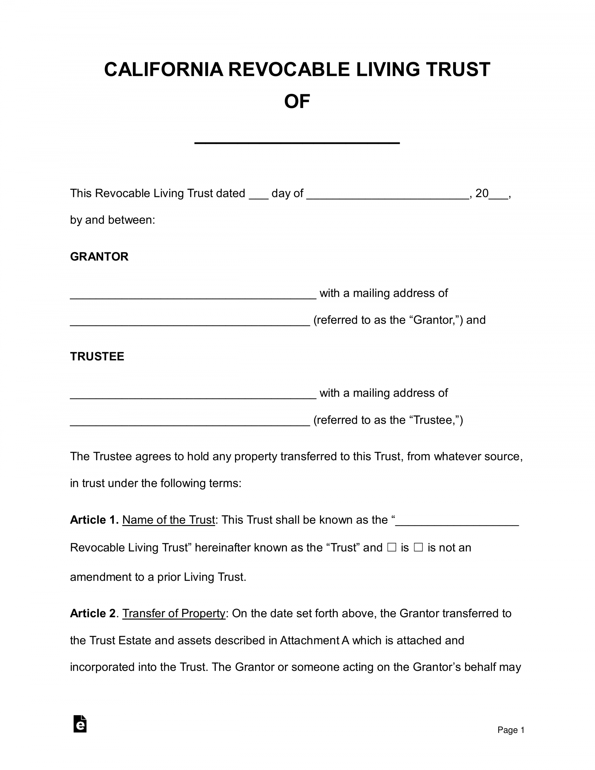 Free California Revocable Living Trust Form - PDF  Word – eForms - FREE Printables - Free Printable Trust Forms