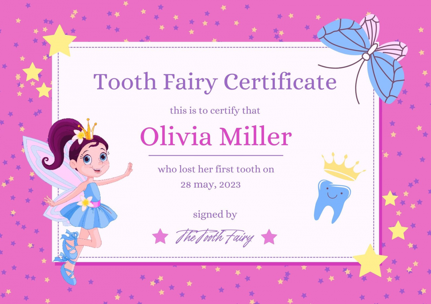 Free customizable tooth fairy certificate templates  Canva - FREE Printables - Tooth Fairy Certificate Free Printable