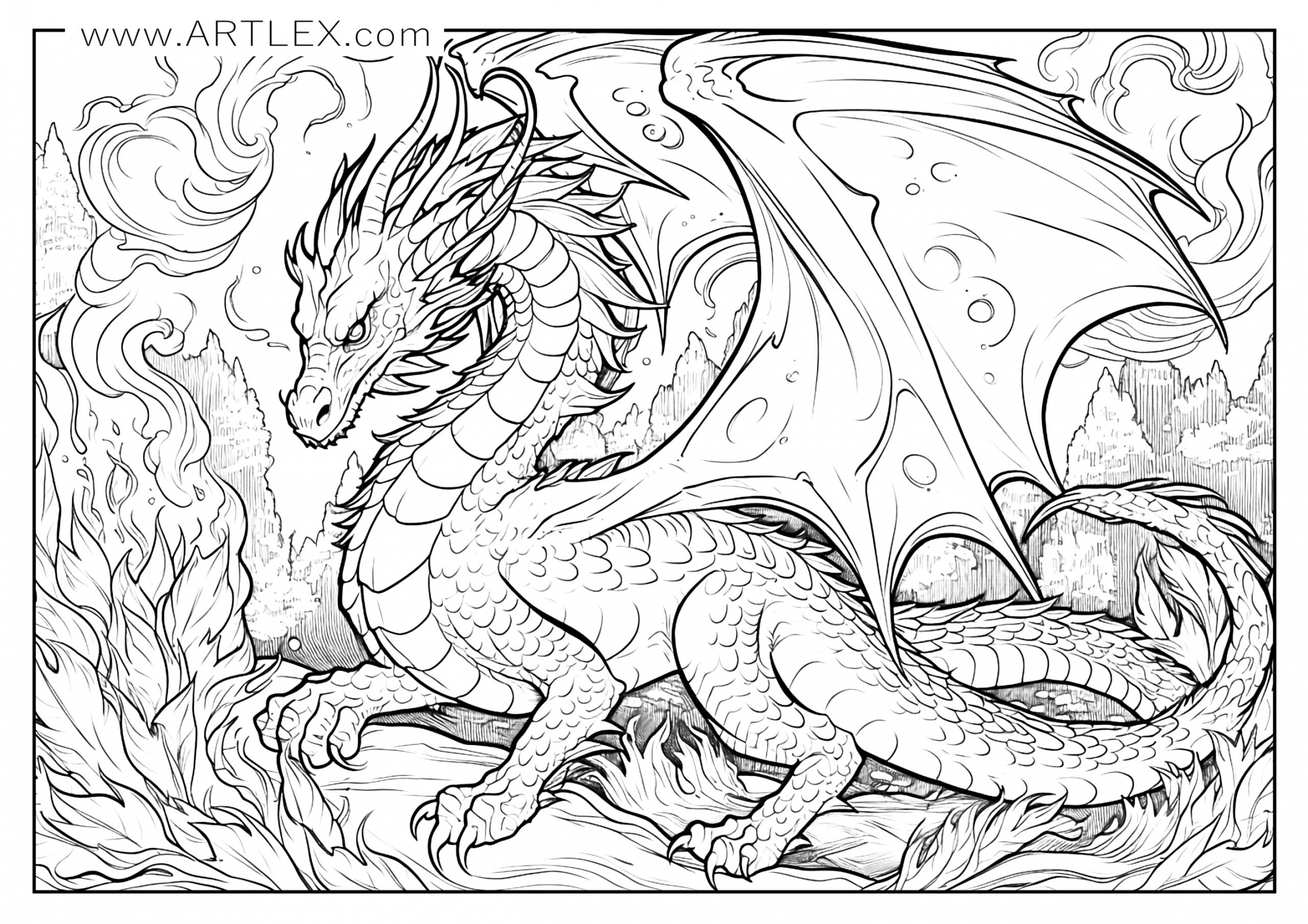 Free Dragon Coloring Pages (Free + Printable) – Artlex - FREE Printables - Free Printable Dragon Coloring Pages