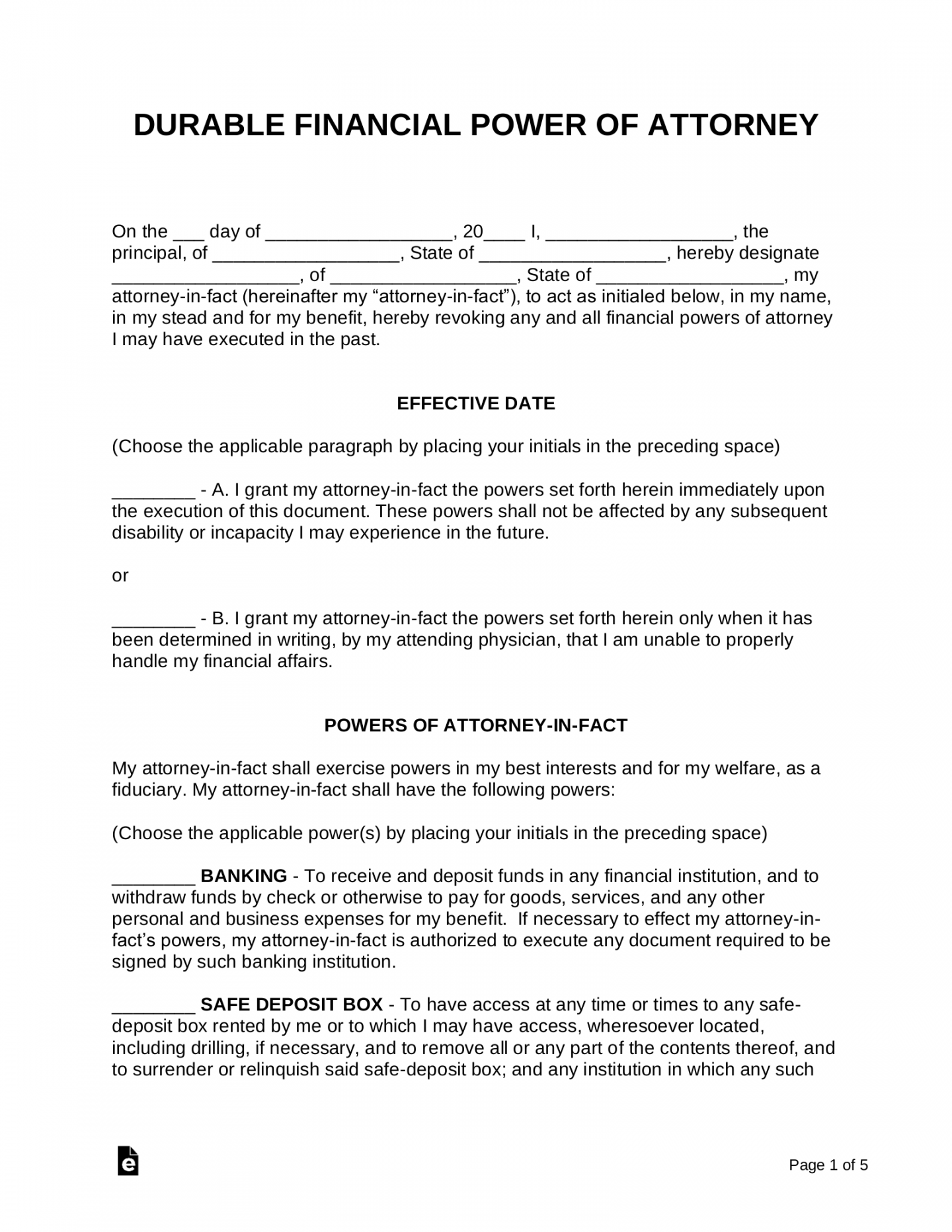 Free Durable (Financial) Power of Attorney Form - PDF  Word – eForms - FREE Printables - Free Printable Durable Power Of Attorney