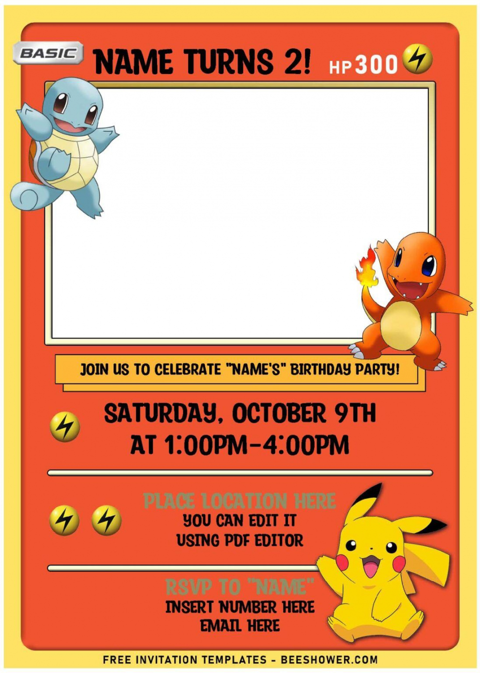 Free Editable PDF) Lovely Pokémon Card Themed Birthday Invitation  - FREE Printables - Free Printable Pokemon Invitation Template
