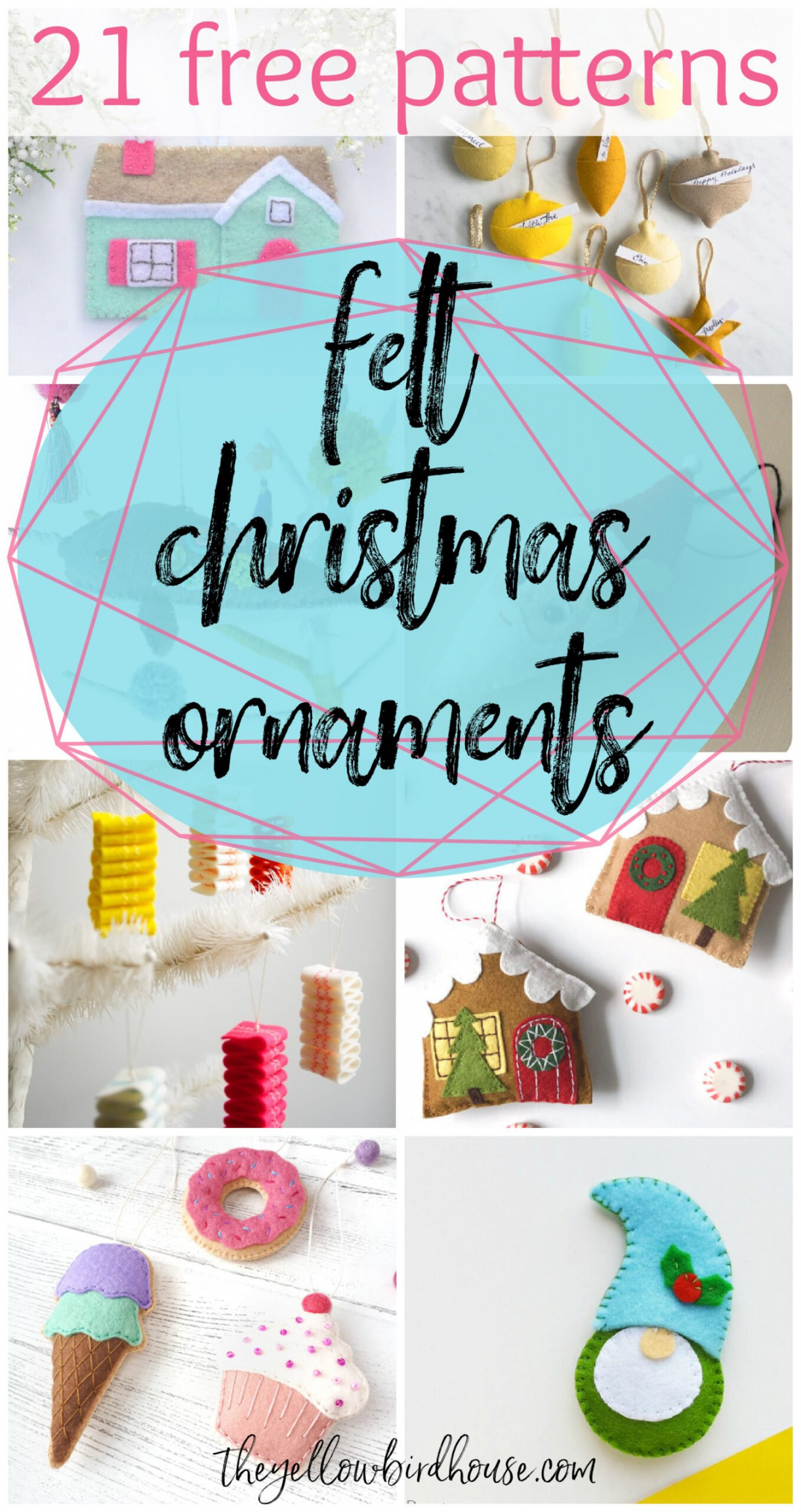 Free Felt Christmas Ornament Patterns - The Yellow Birdhouse - FREE Printables - Cut Out Free Printable Felt Christmas Ornament Patterns