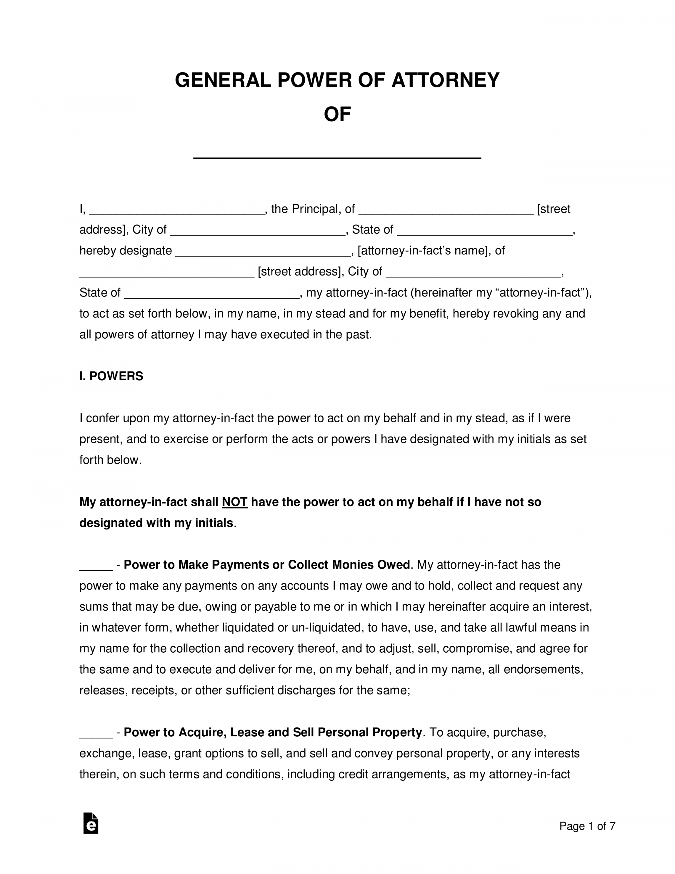 Free General (Financial) Power of Attorney Form  Non-Durable  - FREE Printables - Free Printable General Power Of Attorney Form