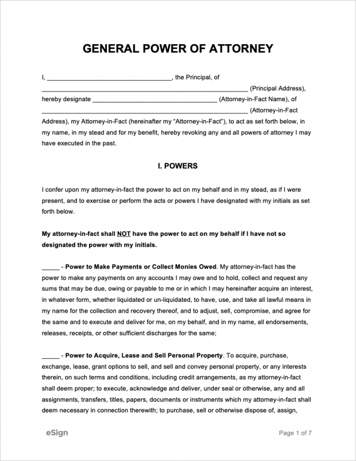 Free General Power of Attorney Forms  PDF  Word - FREE Printables - Free Printable General Power Of Attorney Form