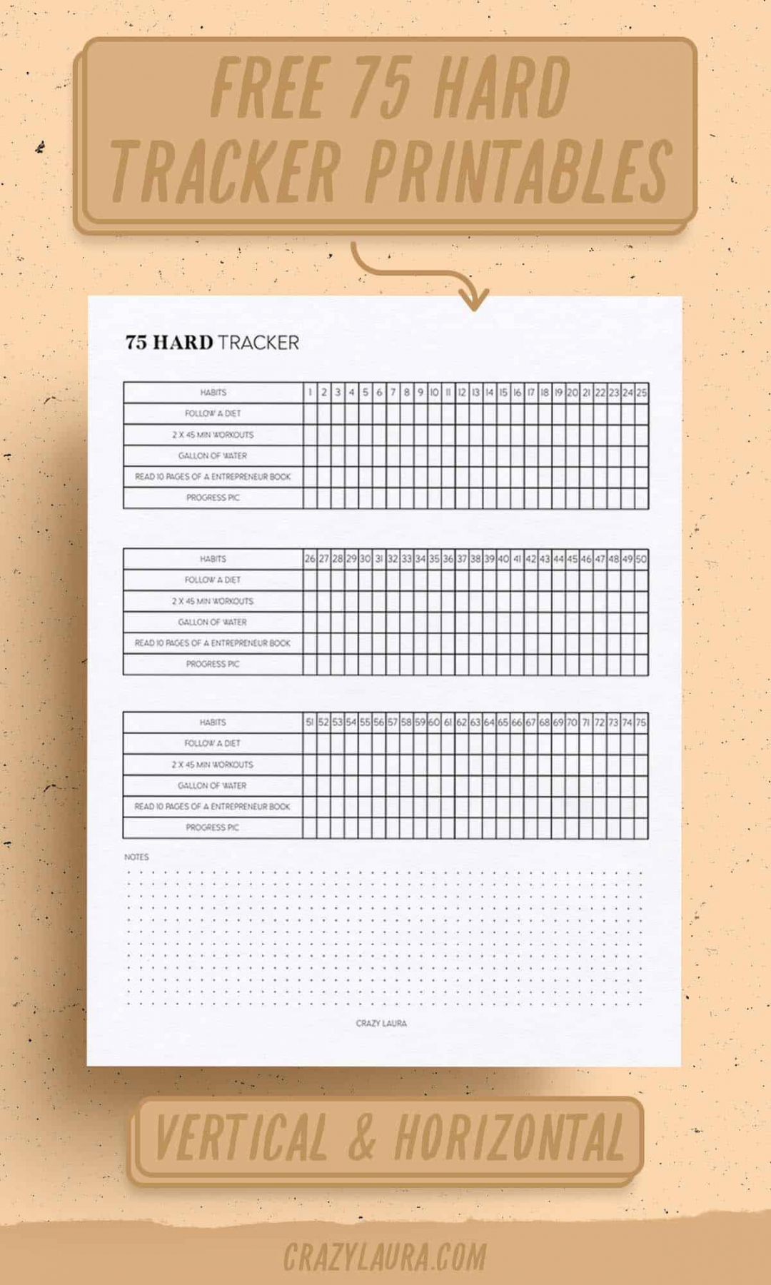Free  Hard Tracker Printable With Two Versions for  - FREE Printables - 75 Hard Printable Free