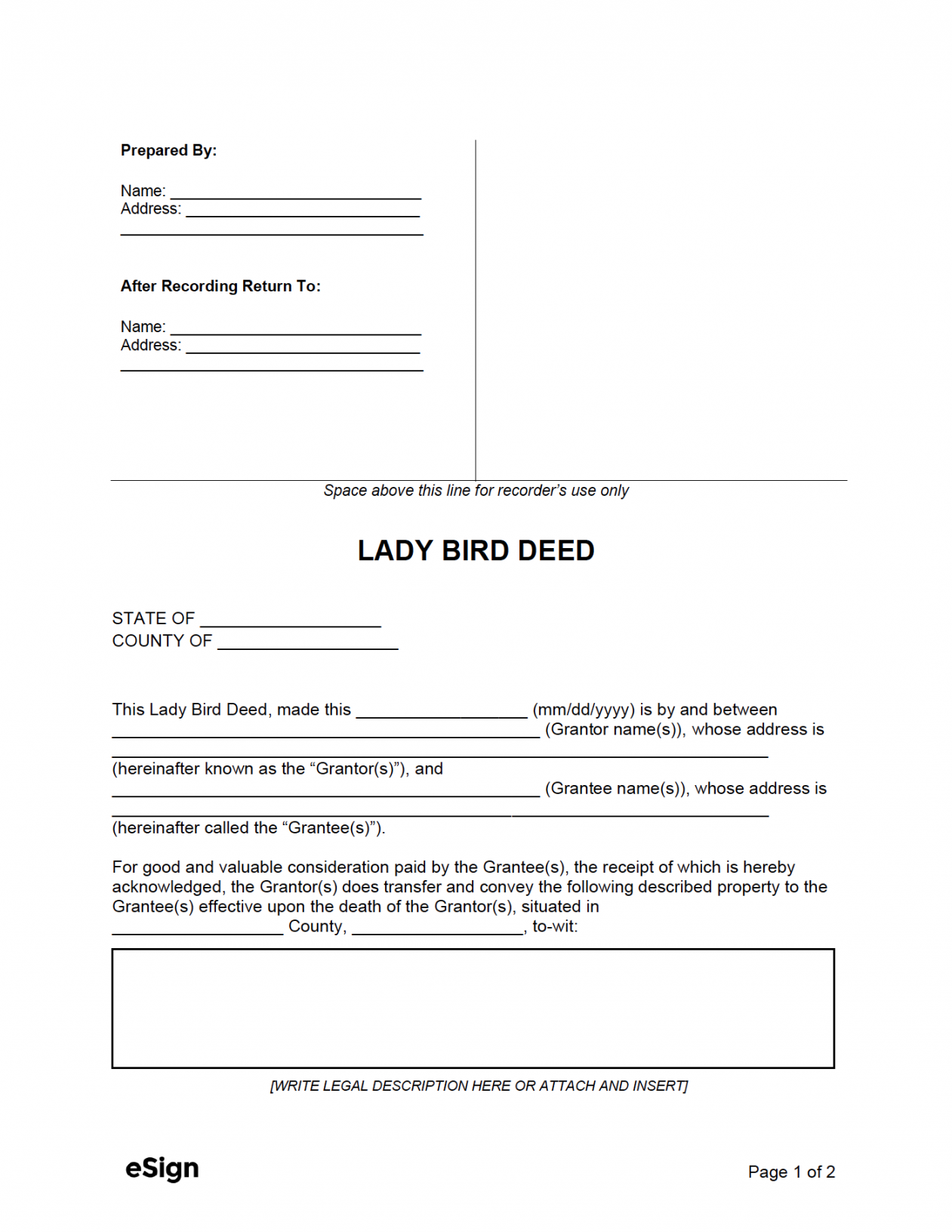 Free Lady Bird Deed Form  PDF  Word - FREE Printables - Free Printable Lady Bird Deed Florida Form