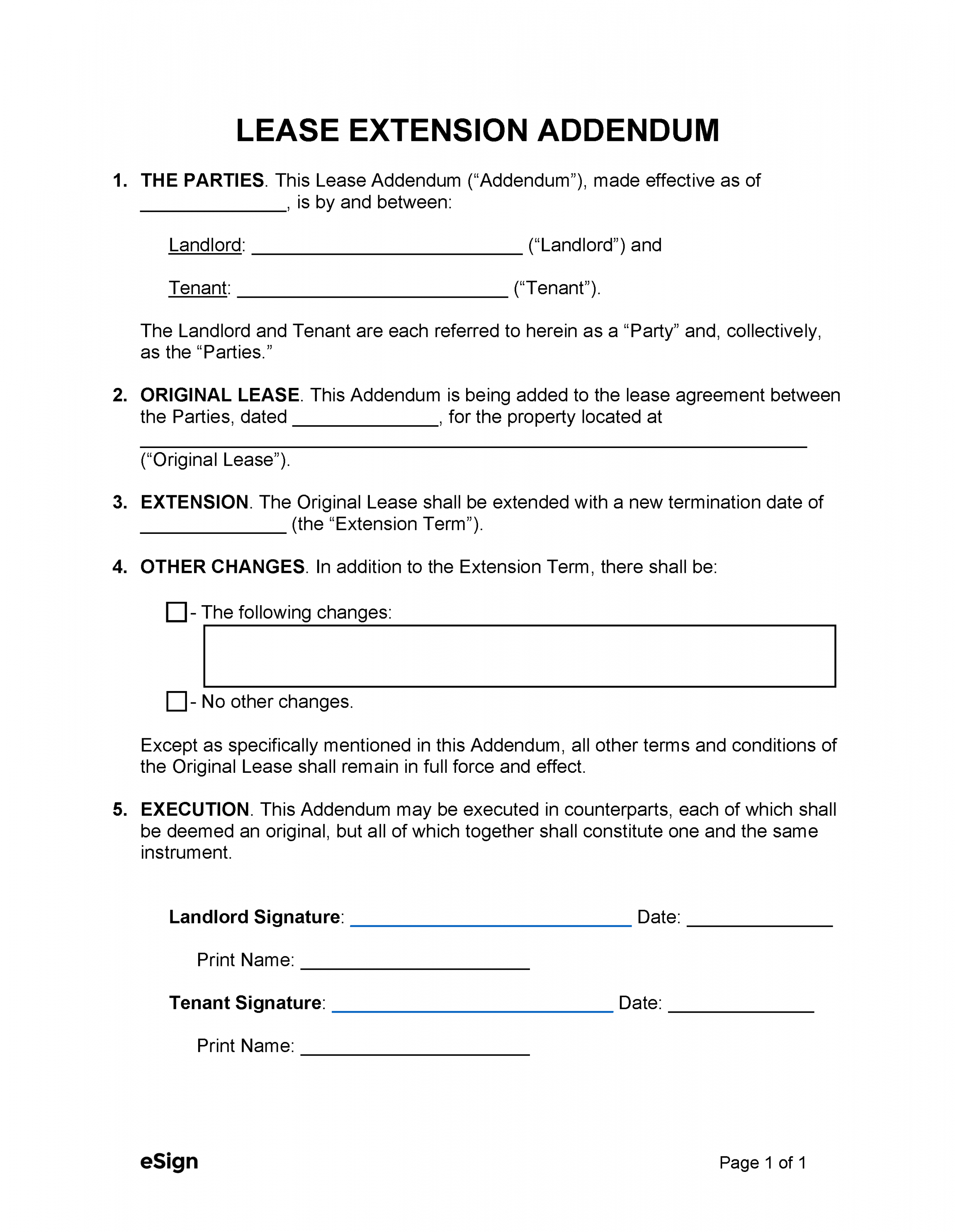 Free Lease Extension Addendum  Sample  PDF  Word - FREE Printables - Free Printable Lease Extension Agreement