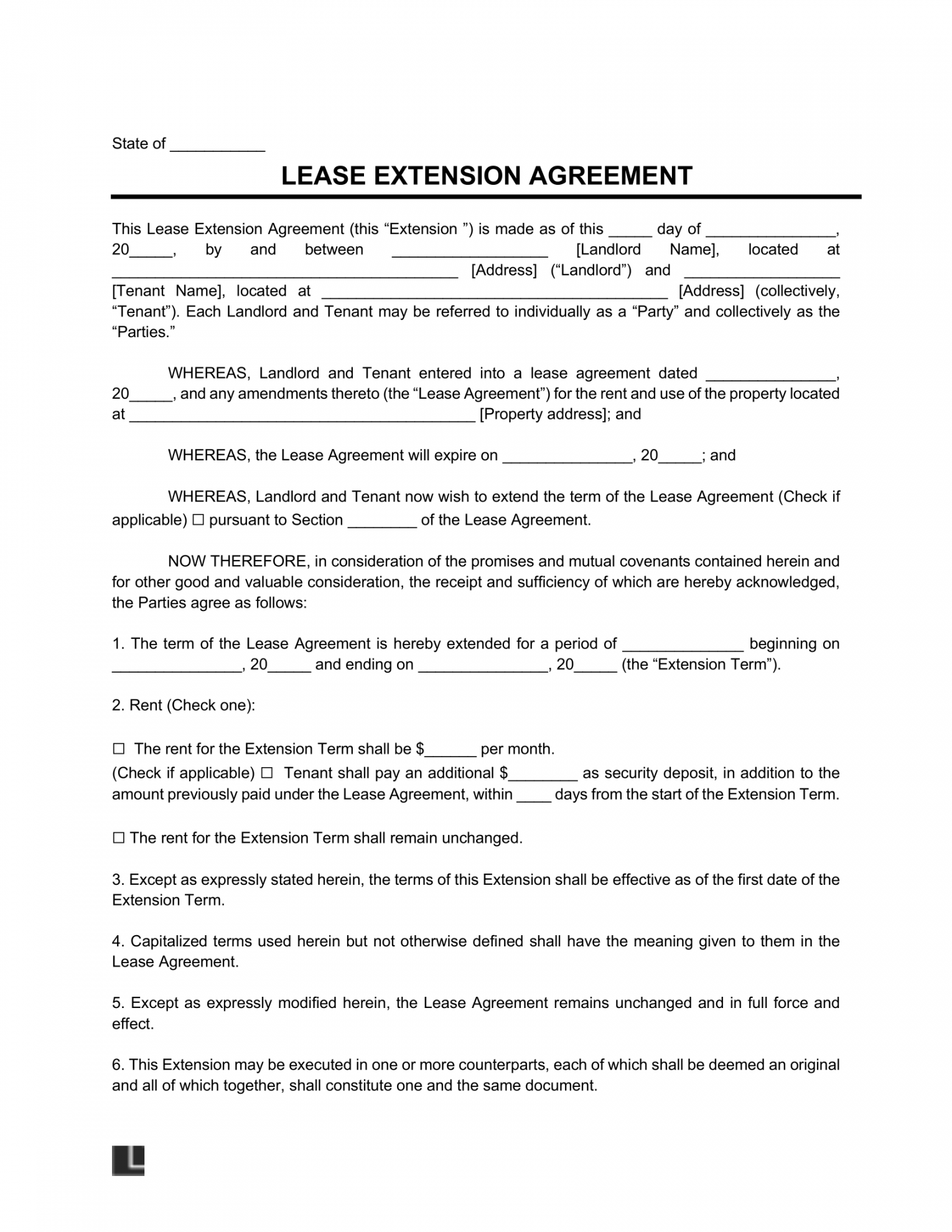 Free Lease Extension Agreement  PDF & Word - FREE Printables - Free Printable Lease Extension Agreement