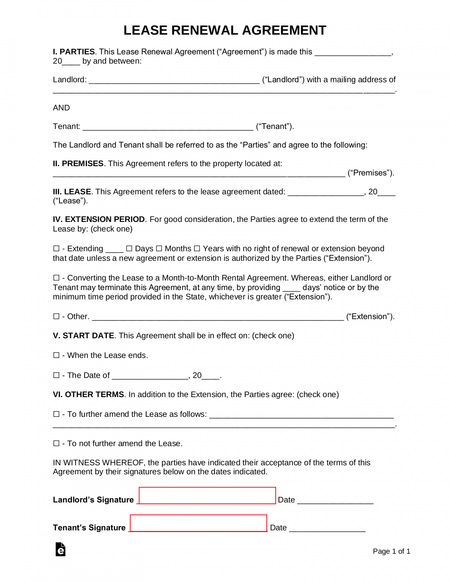 Free Lease Renewal (Extension) Agreement - PDF  Word – eForms - FREE Printables - Free Printable Lease Extension Agreement