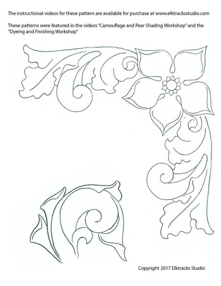 Free Leathercraft Pattern Western Style Corner Carving  Leather  - FREE Printables - Beginner Free Printable Leather Tooling Patterns