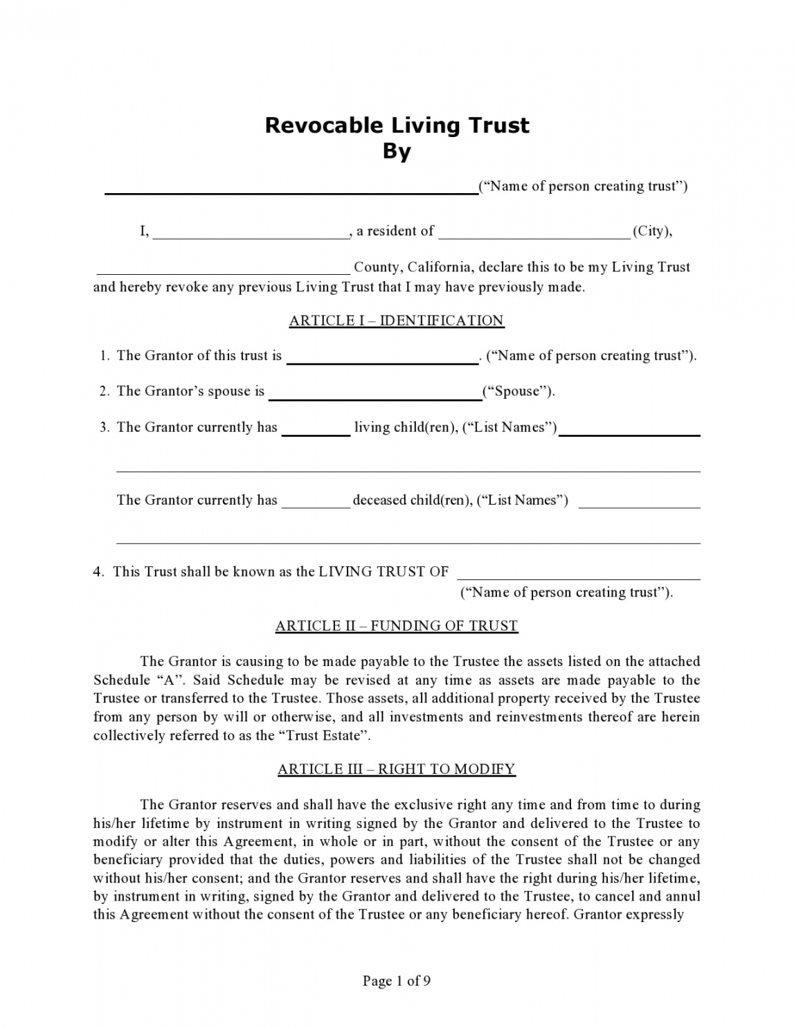 Free Living Trust Forms & Templates [Word] - TemplateArchive - FREE Printables - Free Printable Trust Forms