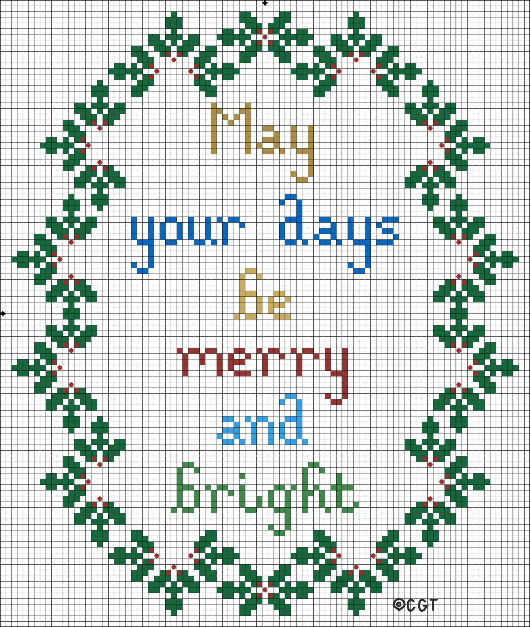 Free Merry and Bright Christmas Cross Stitch Pattern  Bright  - FREE Printables - Printable Free Christmas Cross Stitch Patterns For Cards